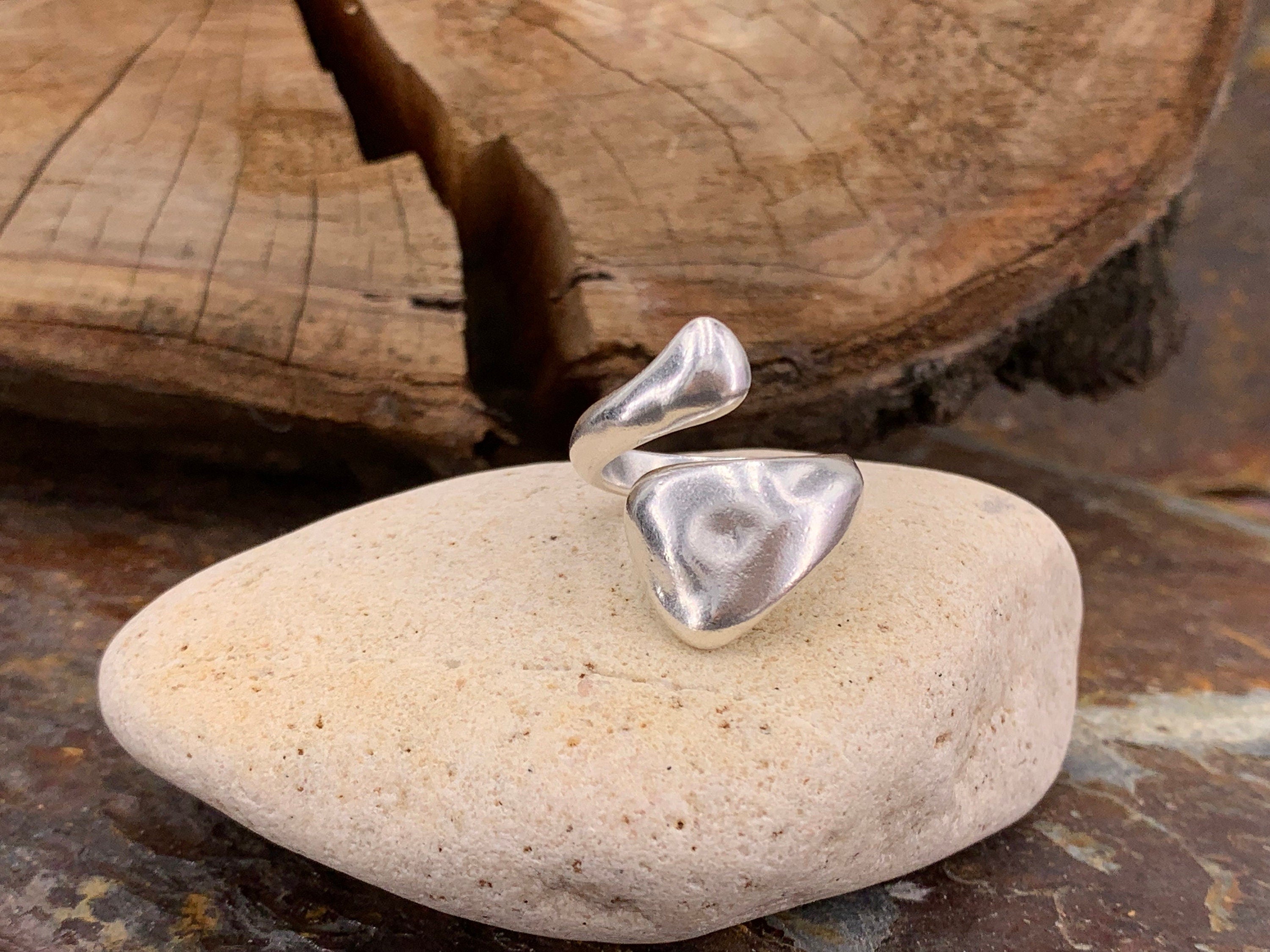 Chunky silver ring, hammered ring, water drop ring, statement silver ring, open band wide ring, oversize ring, , gift for her