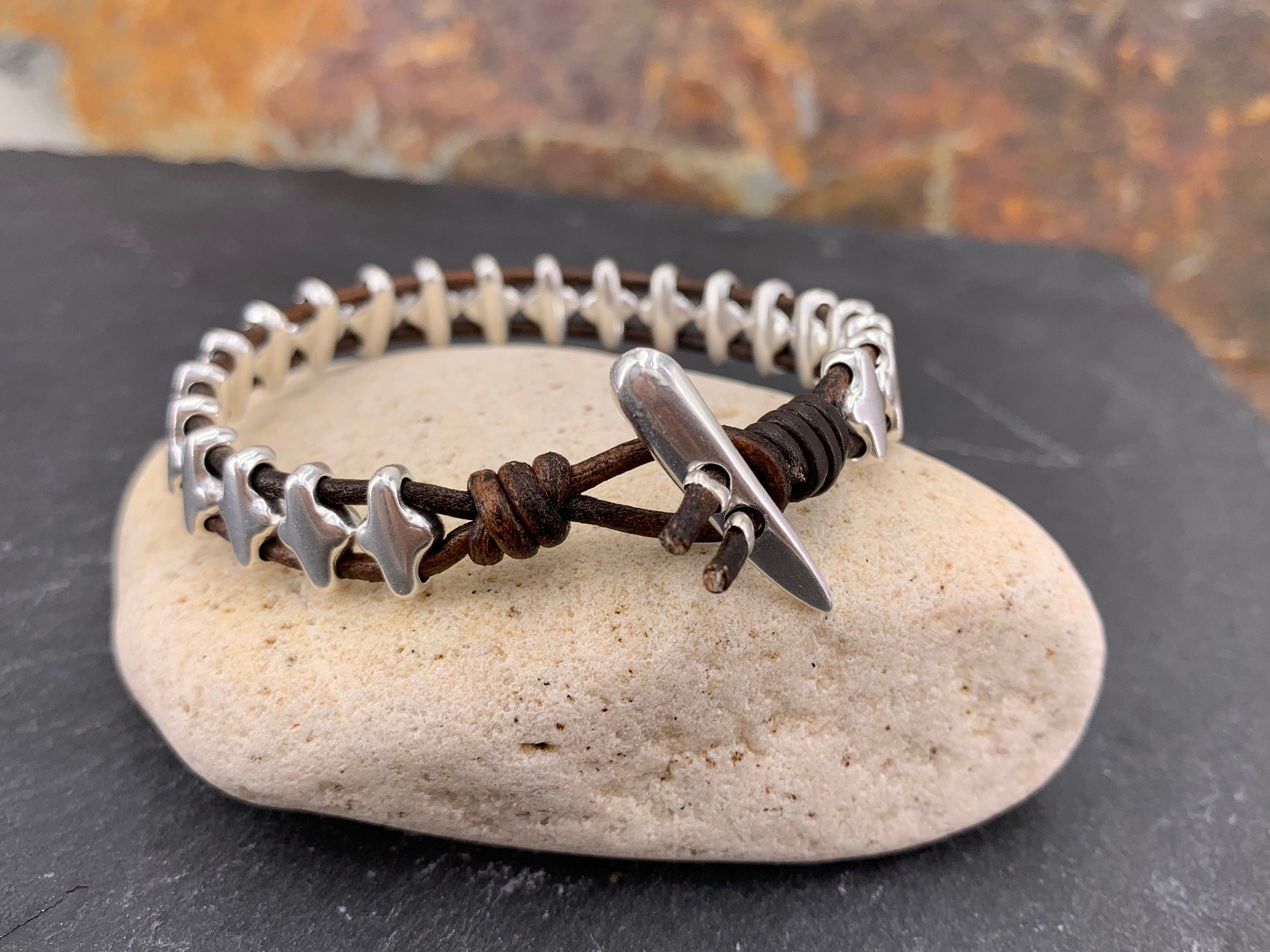 leather bracelet for men, silver beaded leather bracelet, silver beads bracelet, surf bracelet, bohemian men bracelet, gift for men, men’s