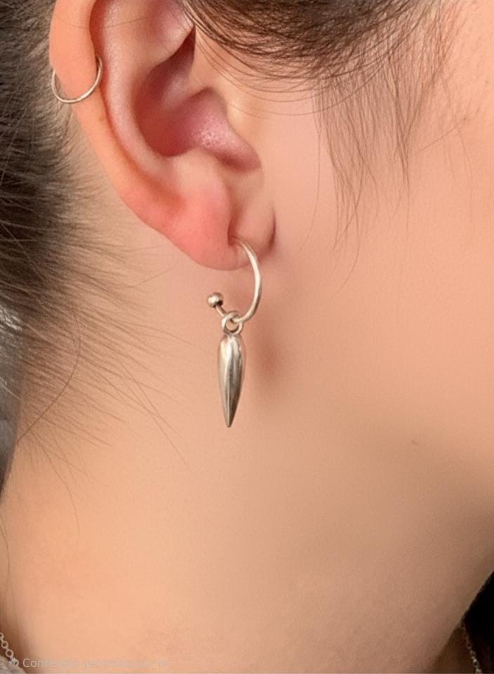 Silver Spike Hoop Earrings, Dainty Huggie Hoops with Pointed Charm, Minimalist Edgy Jewelry, Sterling Silver Plated.