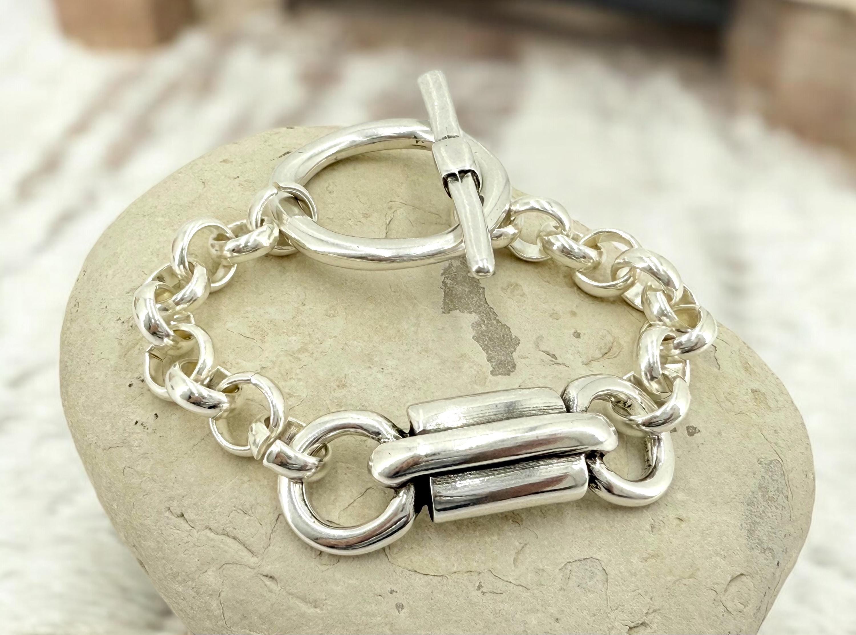 Chunky silver  bracelet, bold toggle bracelet, thick chain bracelet, reversible bracelet, , heavyweight bracelet, women gift