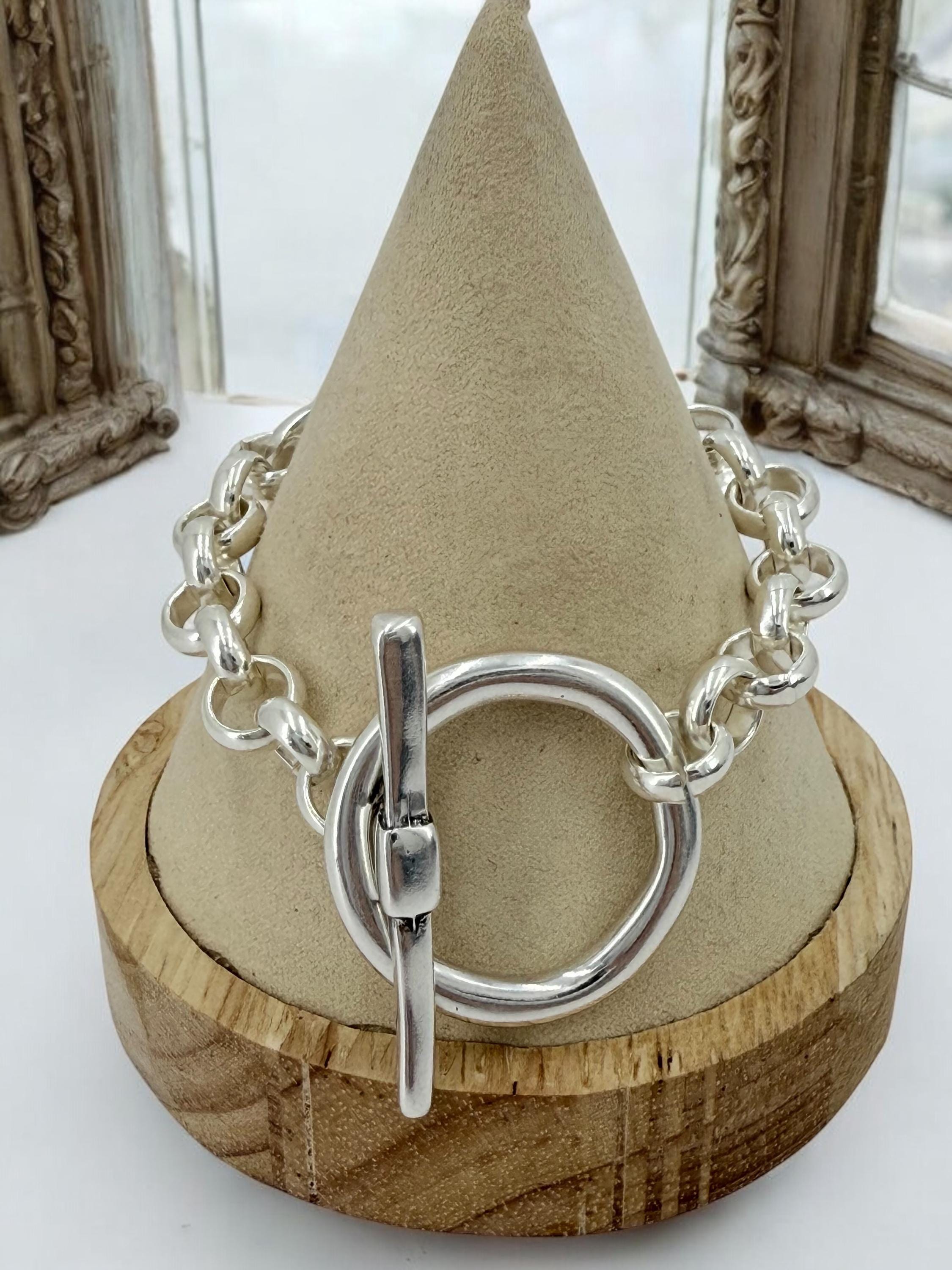 Chunky silver  bracelet, bold toggle bracelet, thick chain bracelet, reversible bracelet, , heavyweight bracelet, women gift