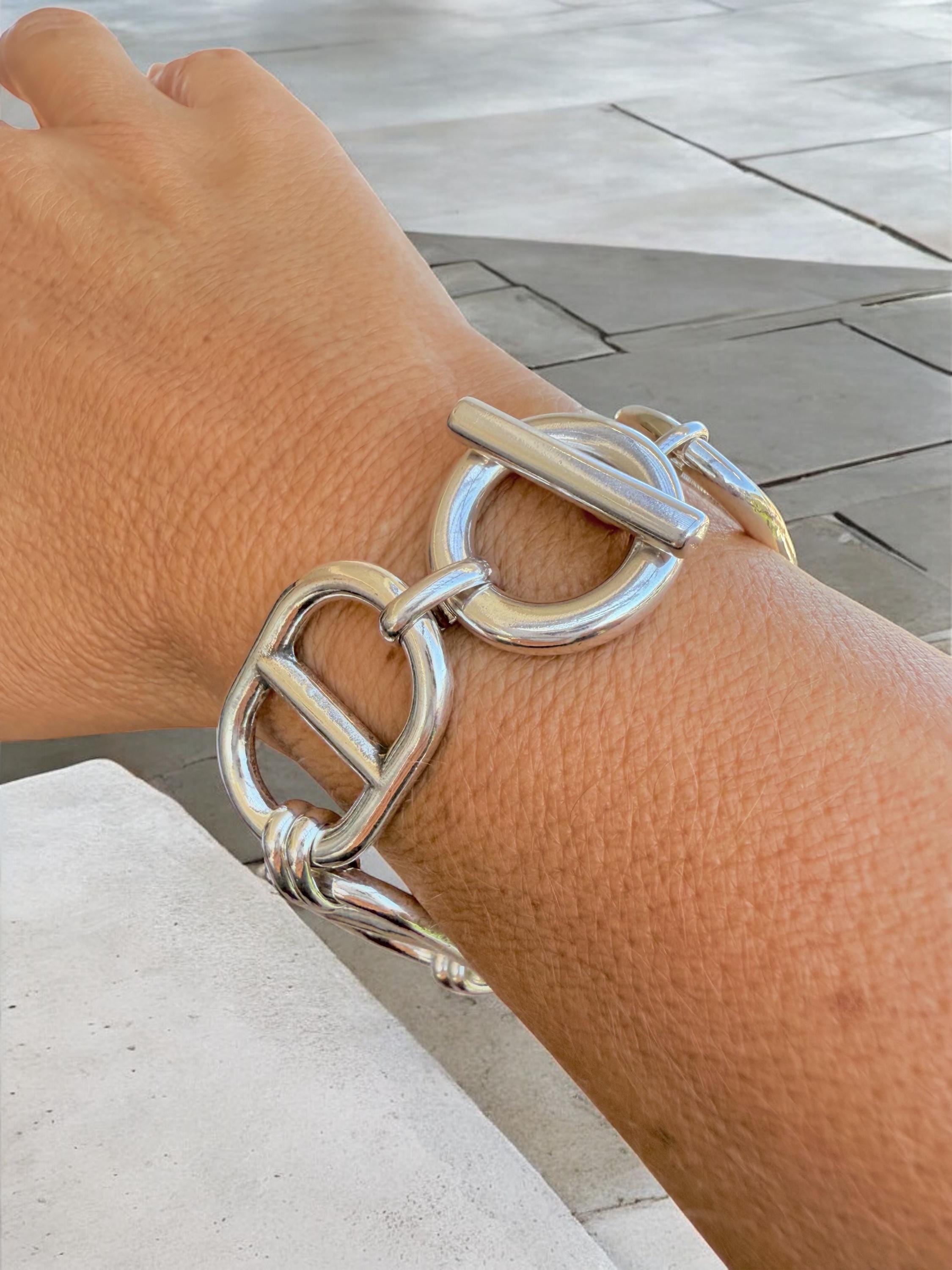 Artisian Chunky Silver plated mariner links Chain Bracelet, toggle Clasp, custom Jewelry
