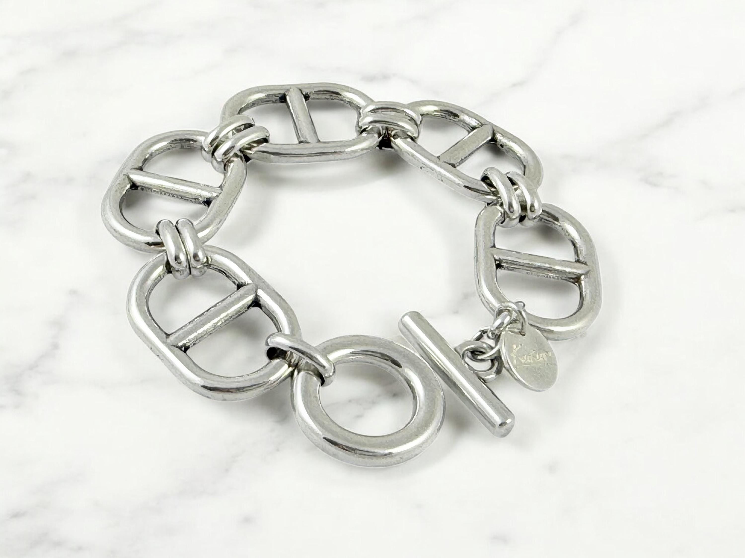 Artisian Chunky Silver plated mariner links Chain Bracelet, toggle Clasp, custom Jewelry