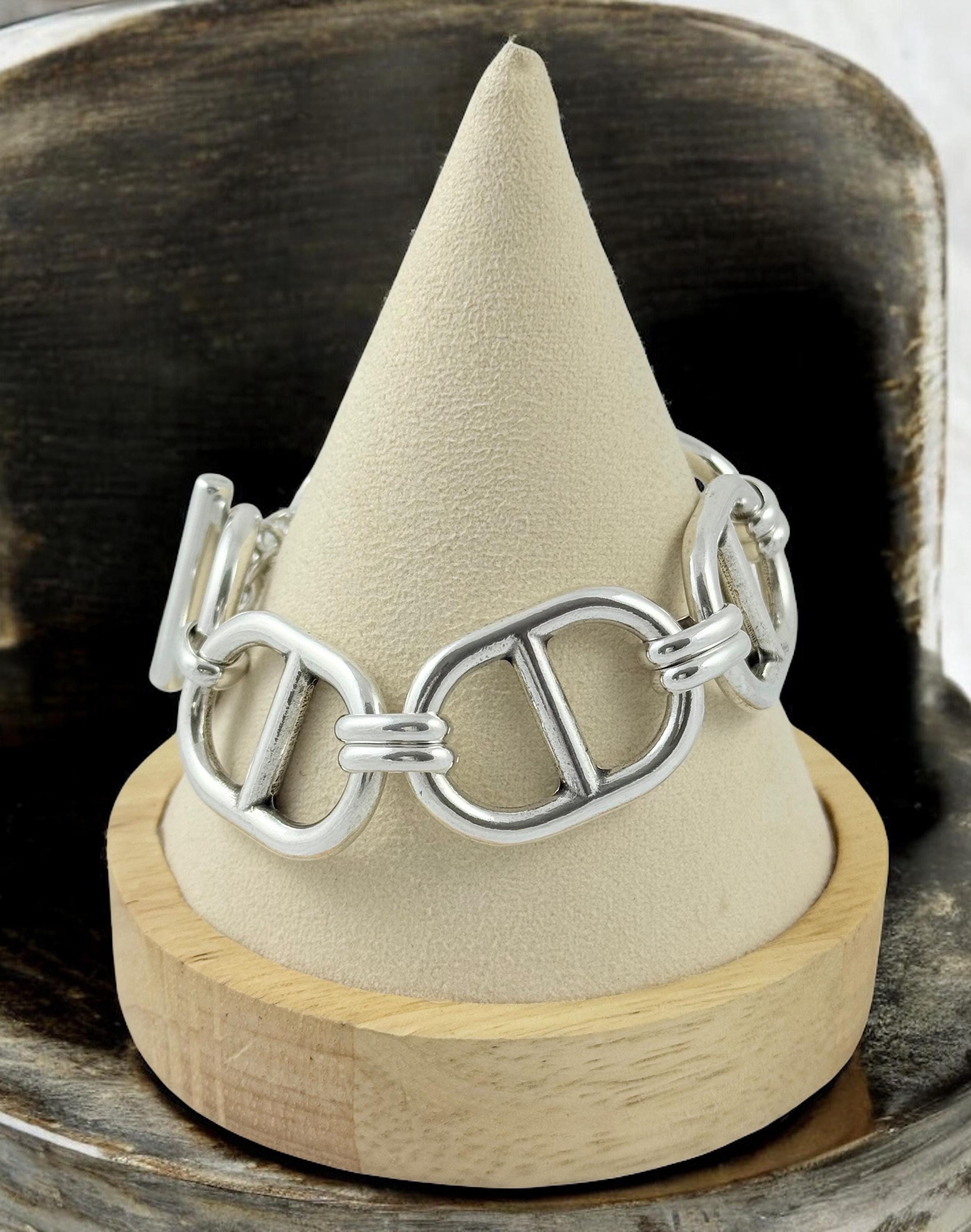 Artisian Chunky Silver plated mariner links Chain Bracelet, toggle Clasp, custom Jewelry