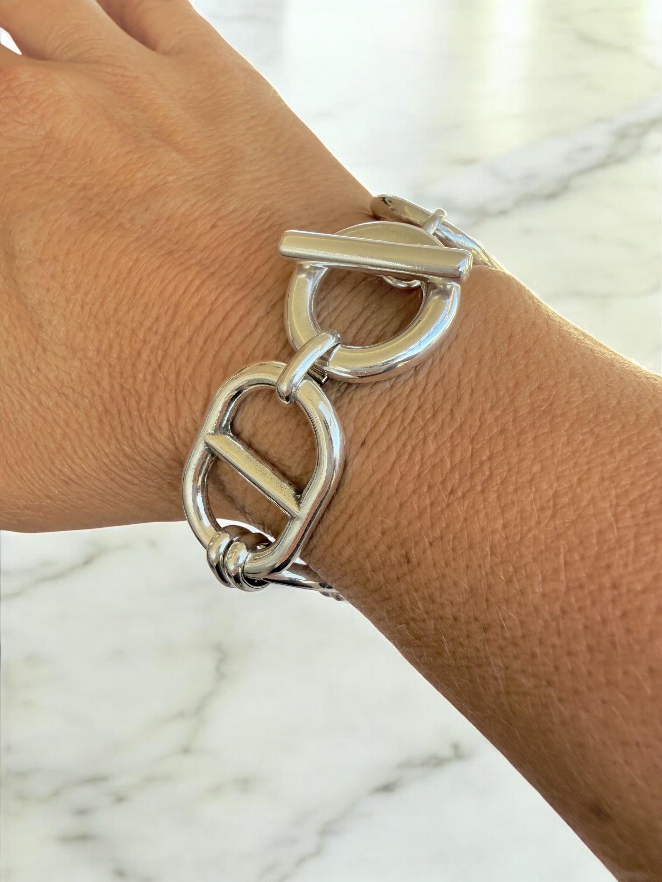 Artisian Chunky Silver plated mariner links Chain Bracelet, toggle Clasp, custom Jewelry