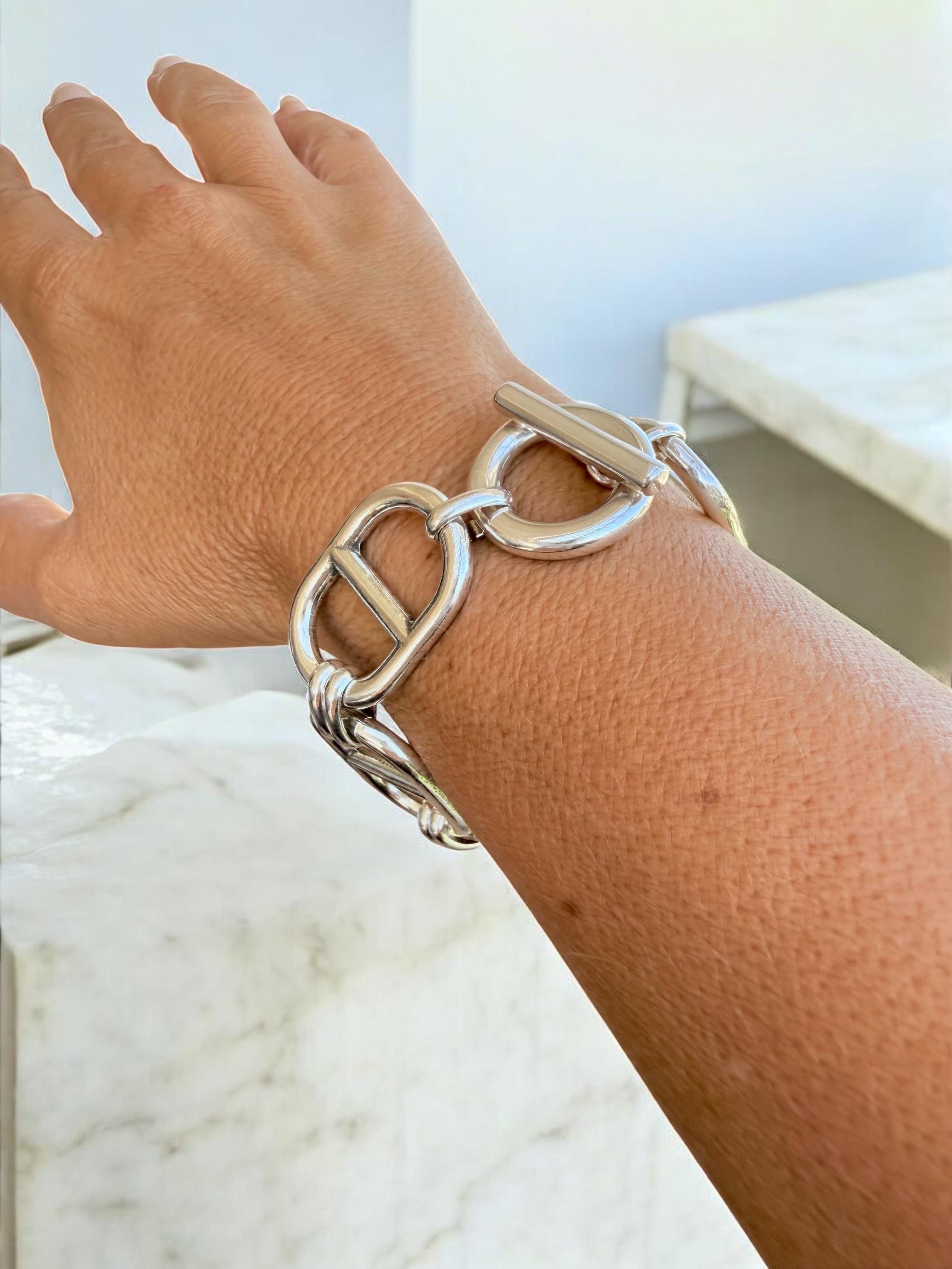 Artisian Chunky Silver plated mariner links Chain Bracelet, toggle Clasp, custom Jewelry