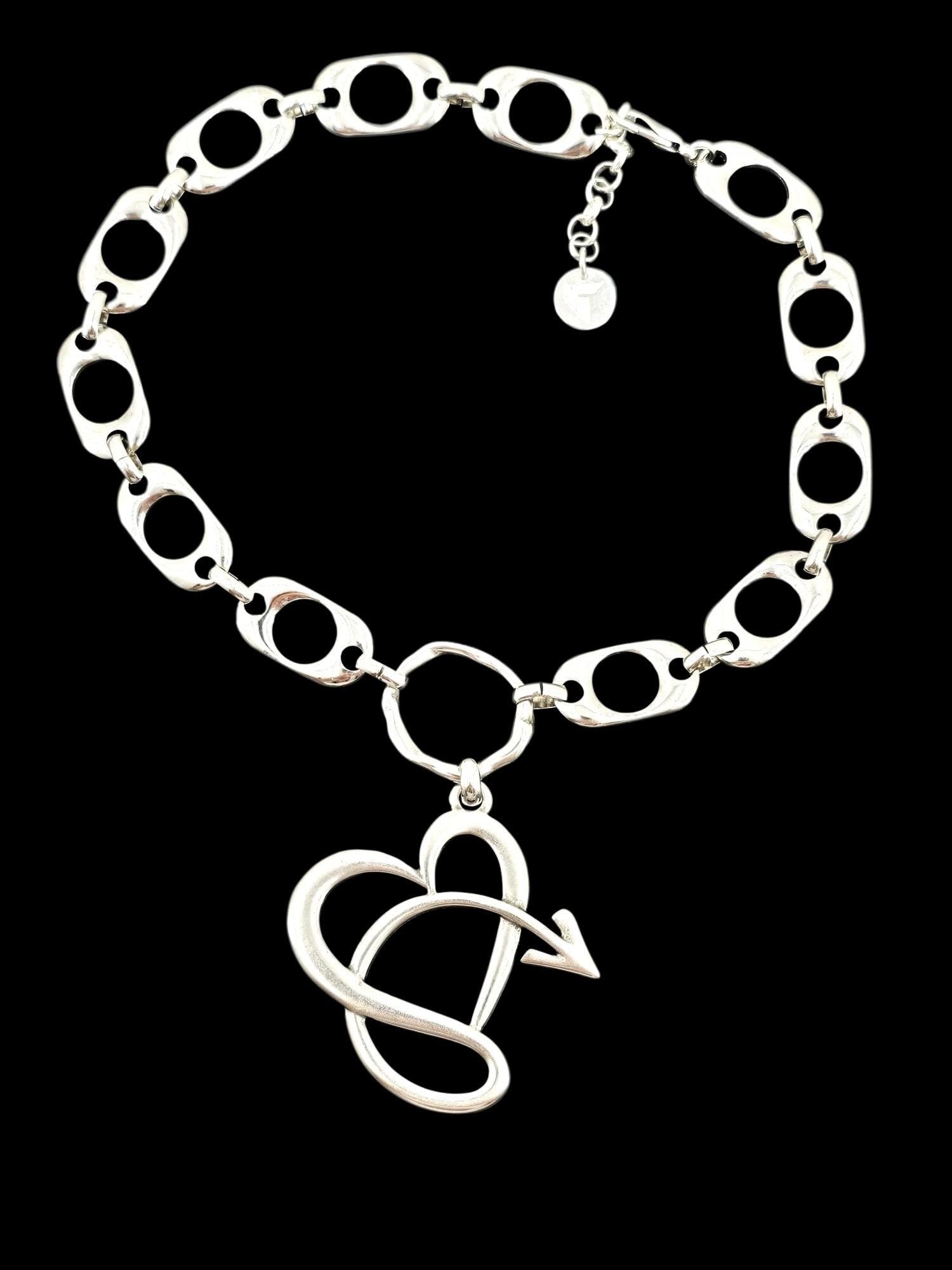 Chunky silver chain Heart Pendant Necklace – Bold Adjustable Chain with Statement Design, bold chain adjustable choker,