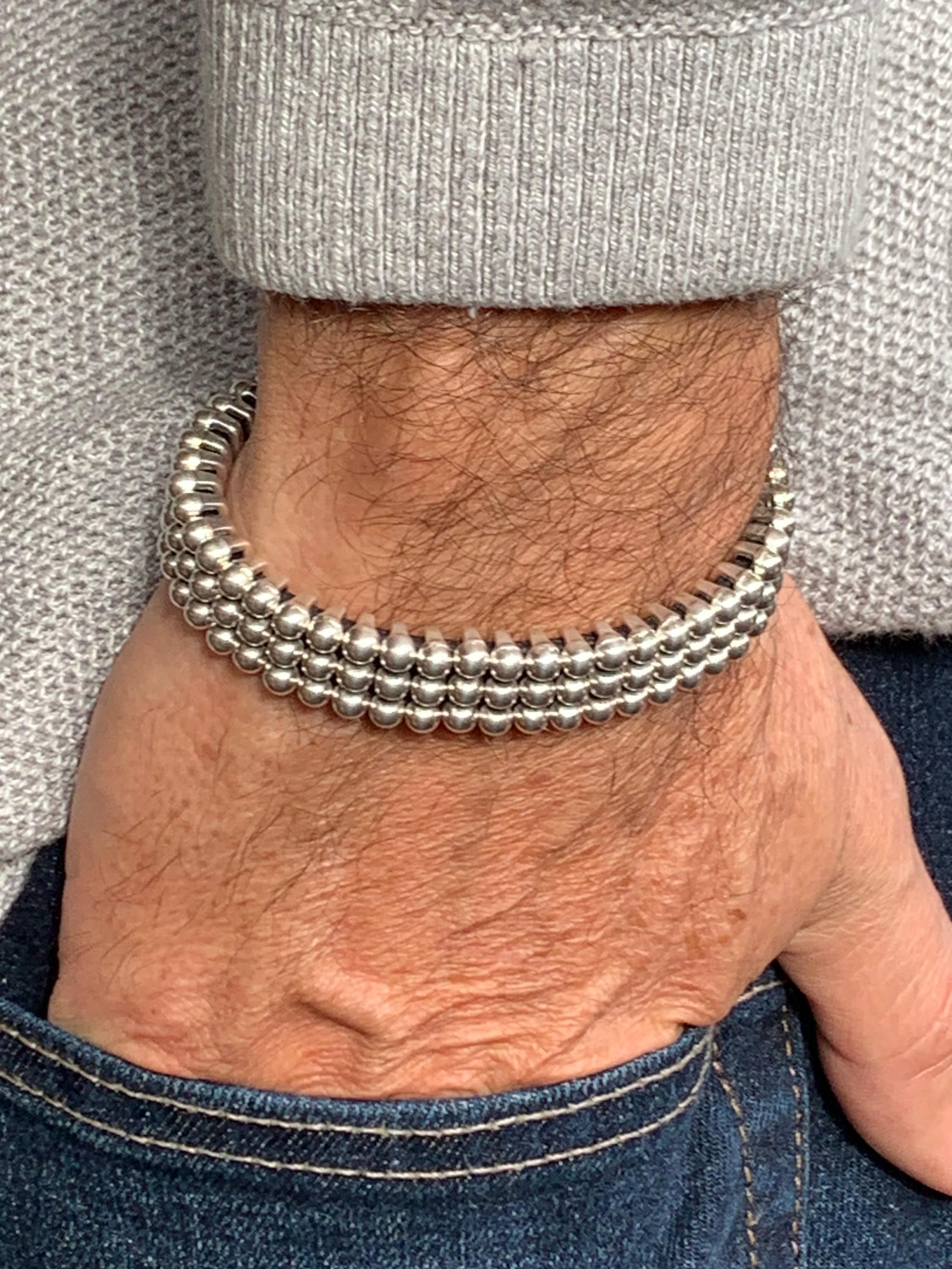 Chunky silver plated unisex industrial bracelet, modern design handmade cuff
