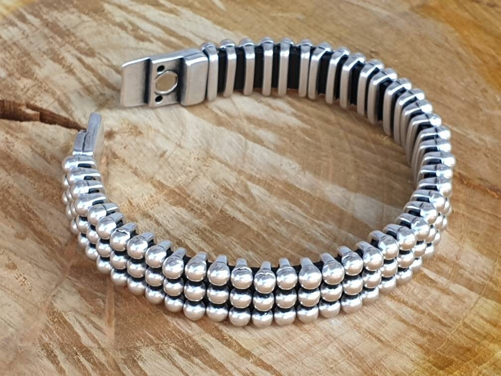 Chunky silver plated unisex industrial bracelet, modern design handmade cuff