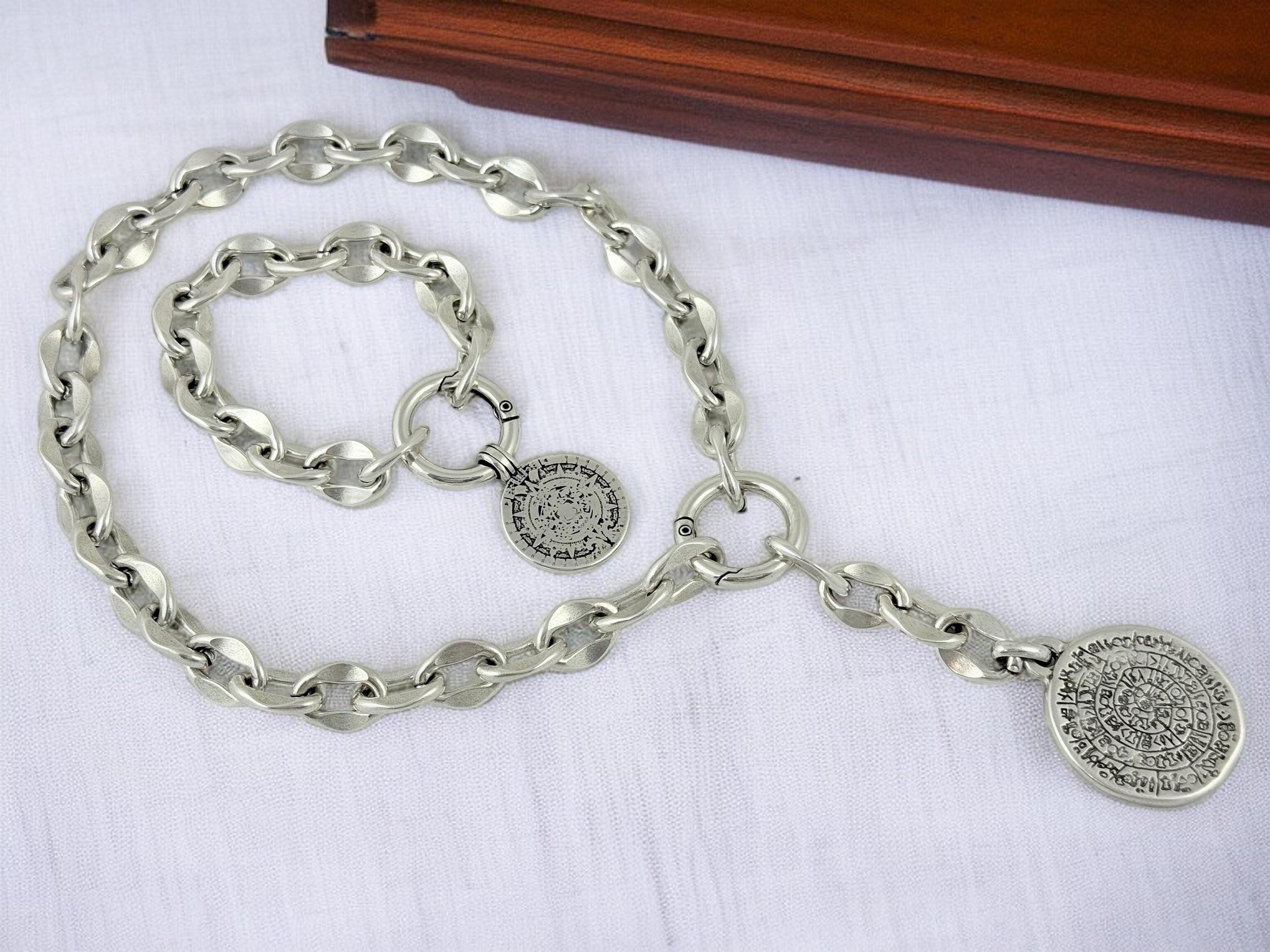 Chunky Silver special Chain Bracelet – Ancient Coin Pendant – Bold heavyweight cuff - Handmade Kukuri Jewelry