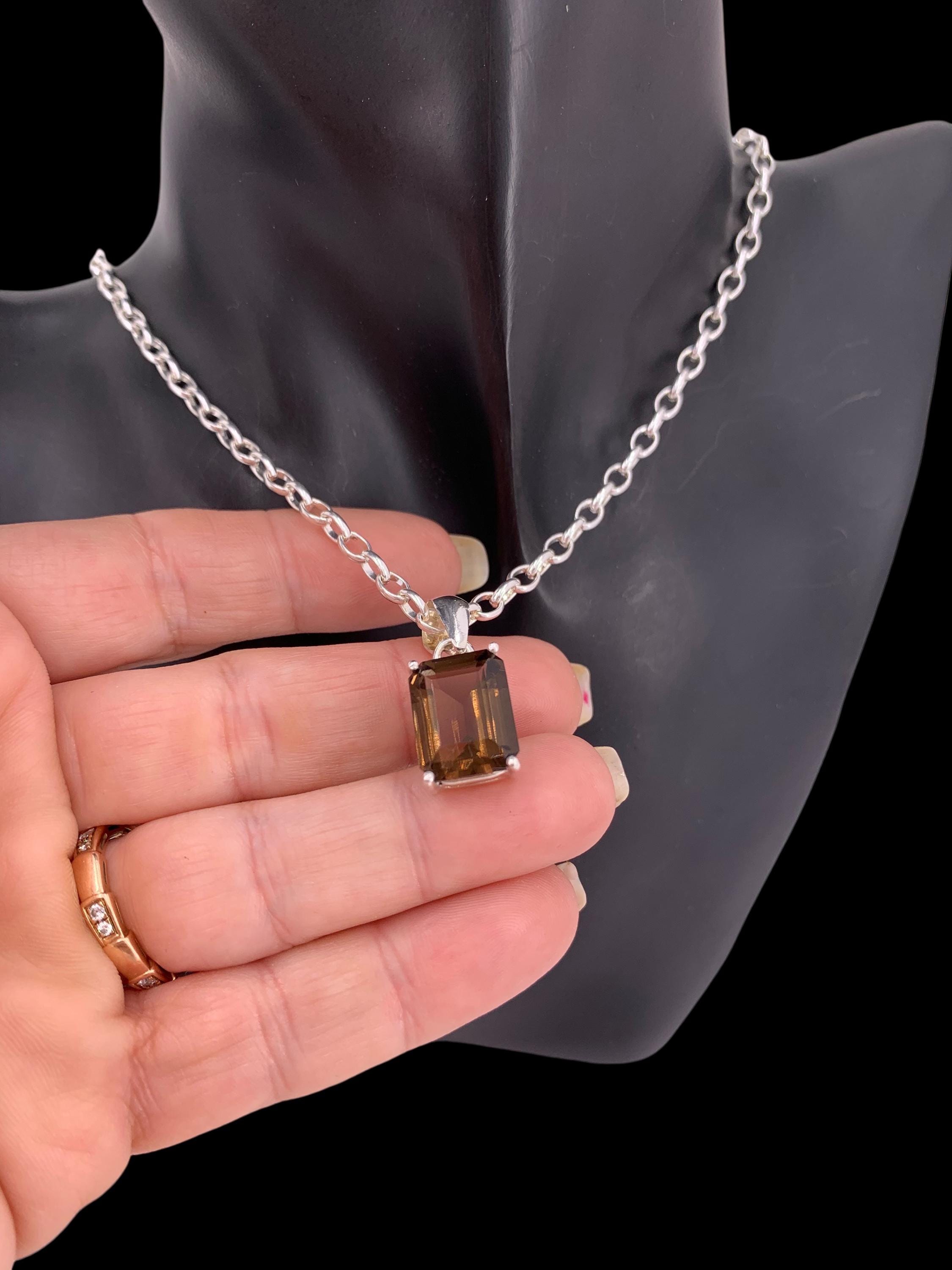 Honey Quartz Pendant necklace - Large gold Gemstone silver chain choker -