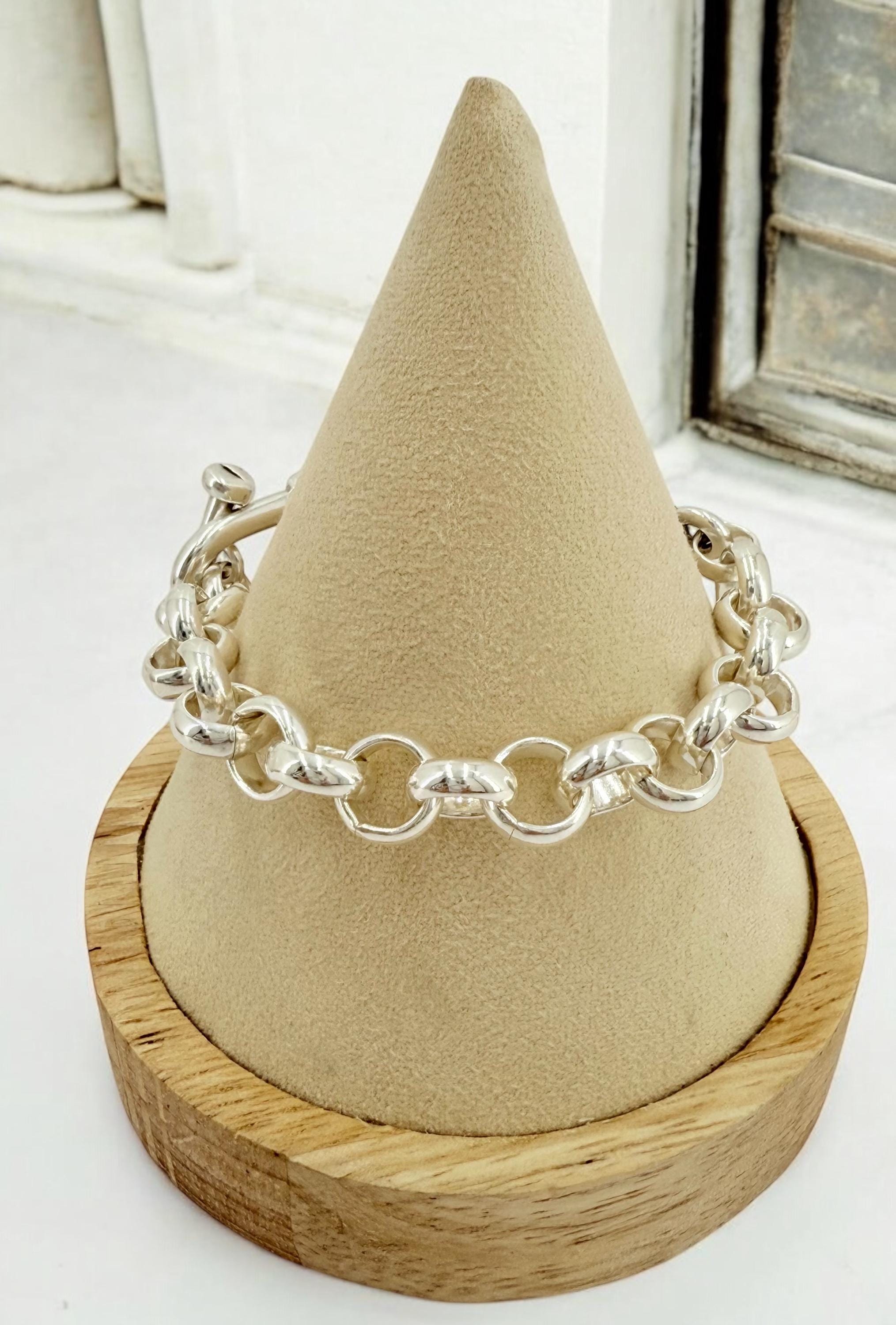 Greek coin pendant chunky chain silver bracelet, Alexander the great coin toggle clasp bracelet