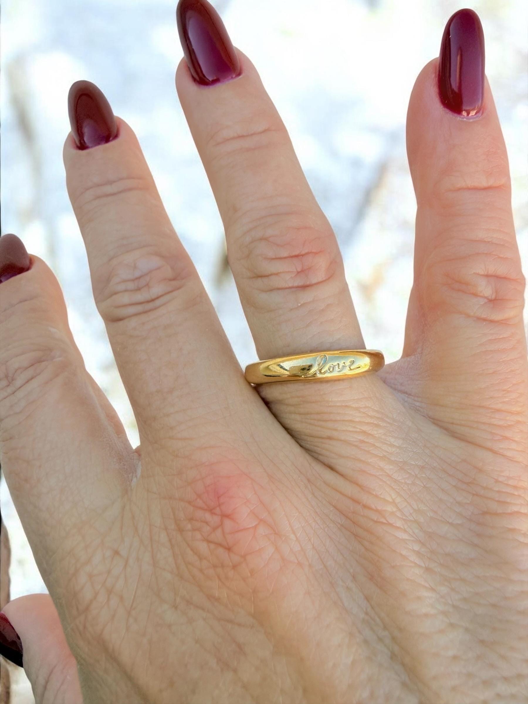 Engraved 'Love' open Band (24k Gold or Silver Plated) - Adjustable Stacking Ring, boho jewelry