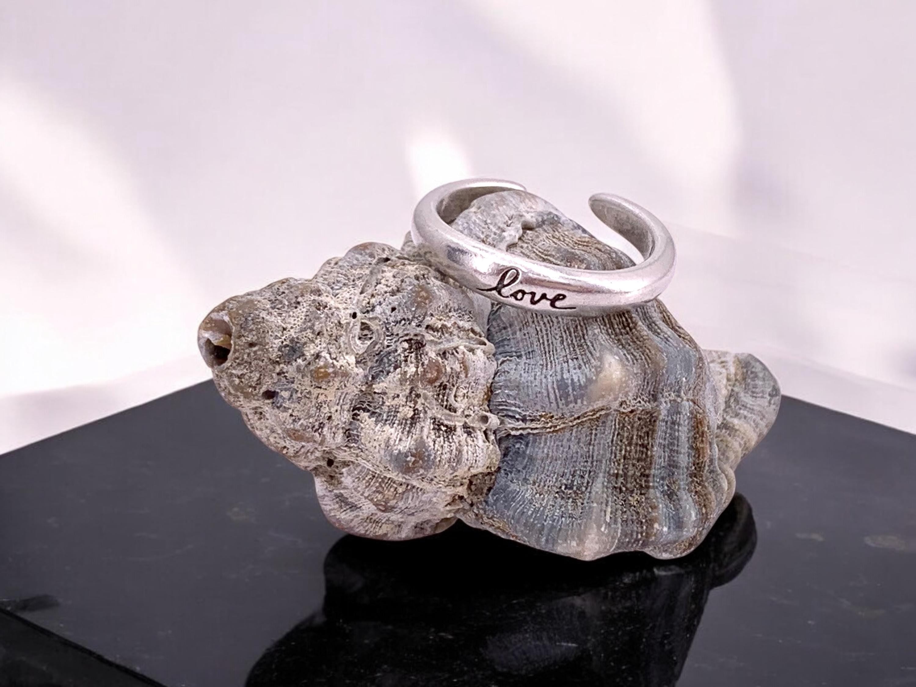 Engraved 'Love' open Band (24k Gold or Silver Plated) - Adjustable Stacking Ring, boho jewelry