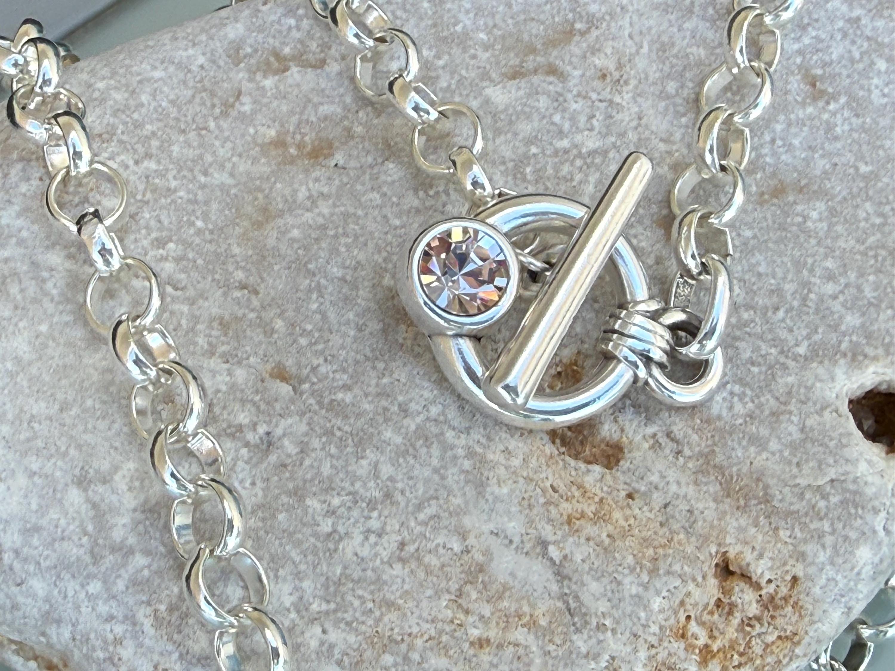 Chunky chain toggle clasp necklace with Swarovski accent- silver bold choker - edgy jewelry- Kukuri jewelry