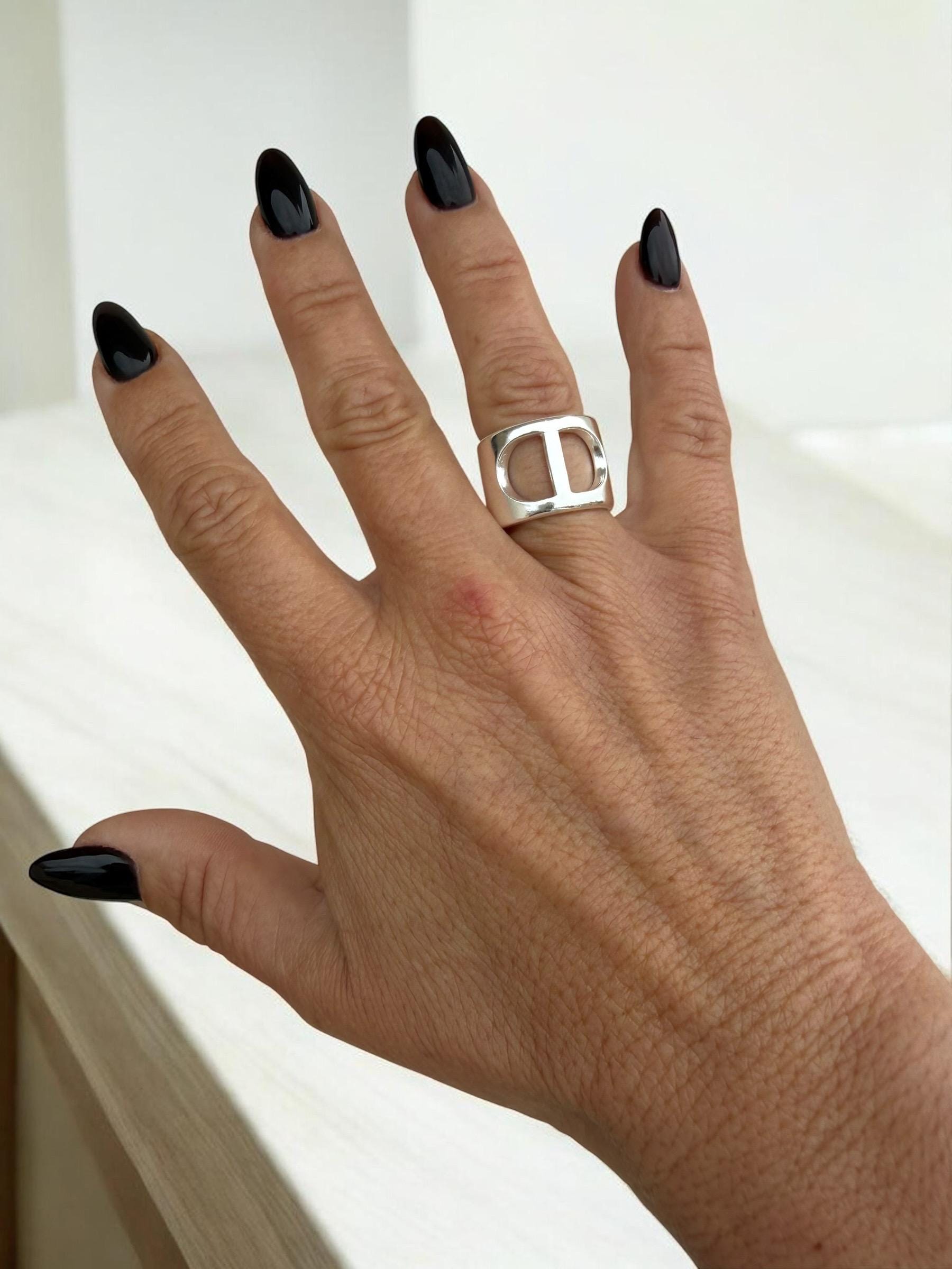 Chunky bold geometric ring silver plated unisex modern jewelry
