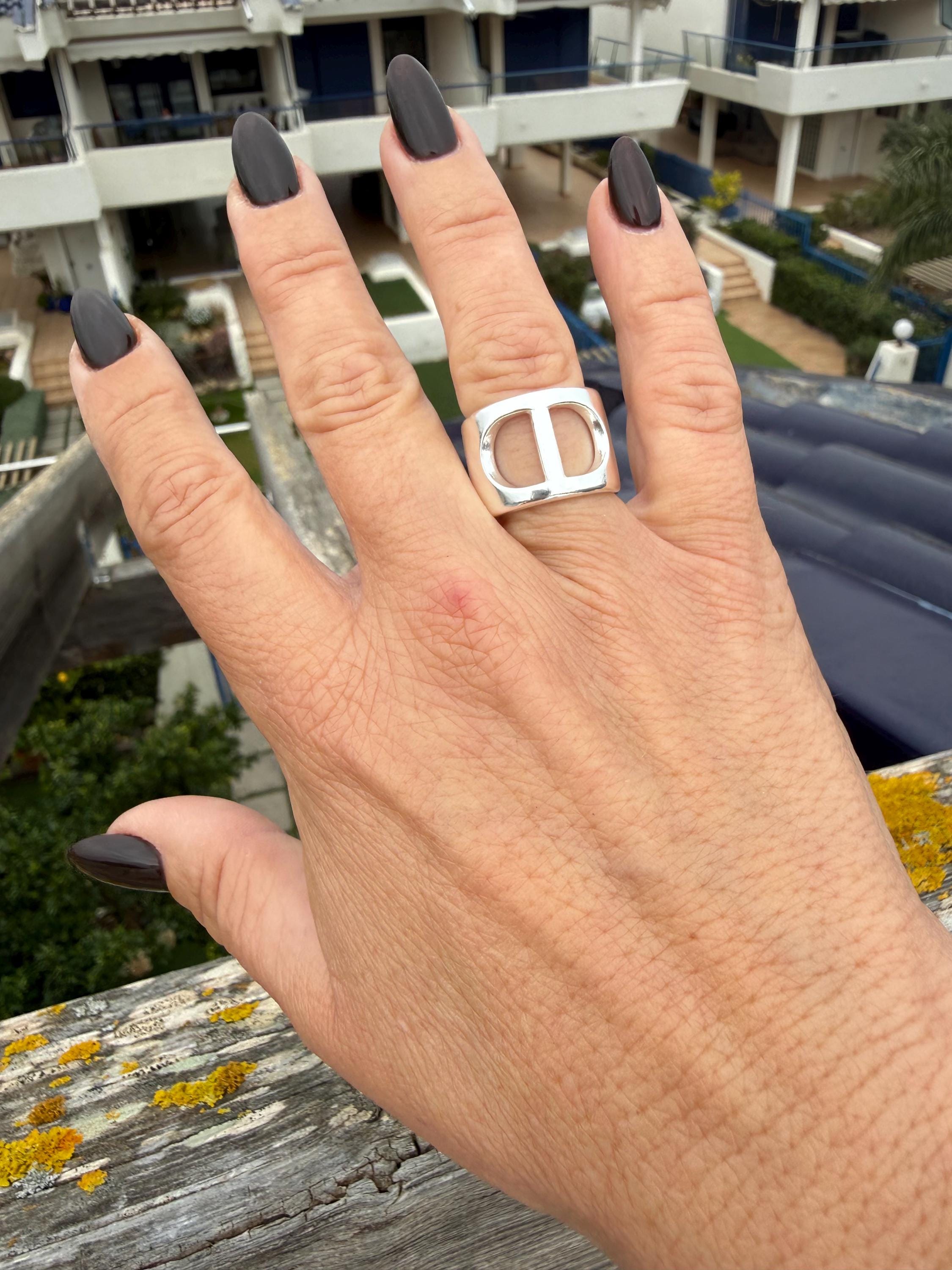 Chunky bold geometric ring silver plated unisex modern jewelry