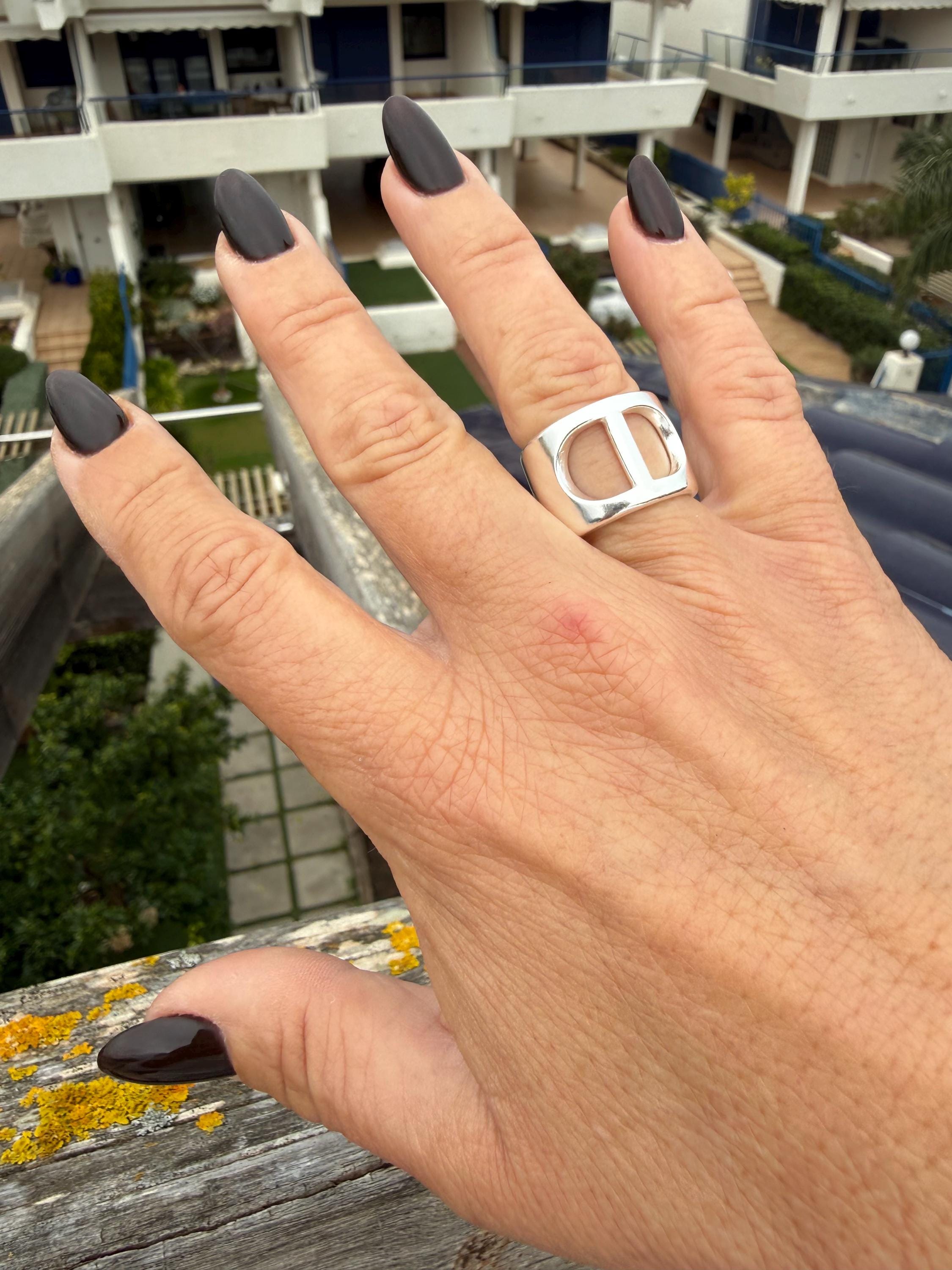 Chunky bold geometric ring silver plated unisex modern jewelry
