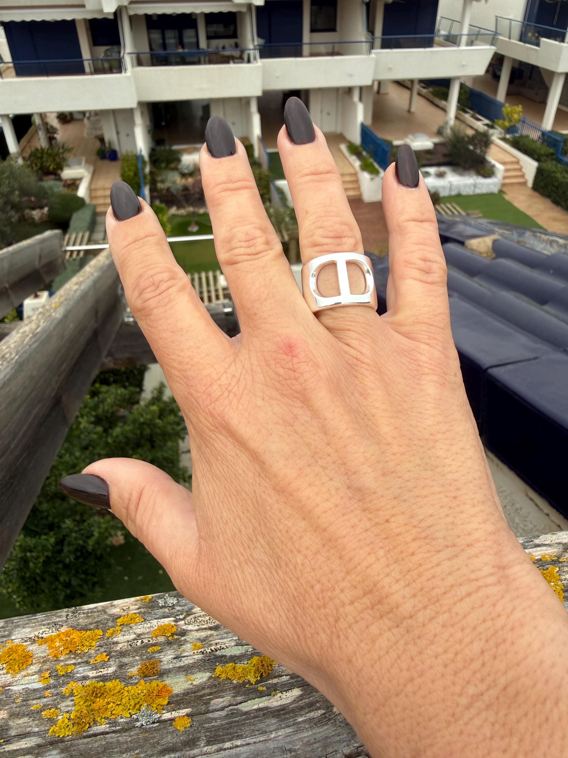 Chunky bold geometric ring silver plated unisex modern jewelry