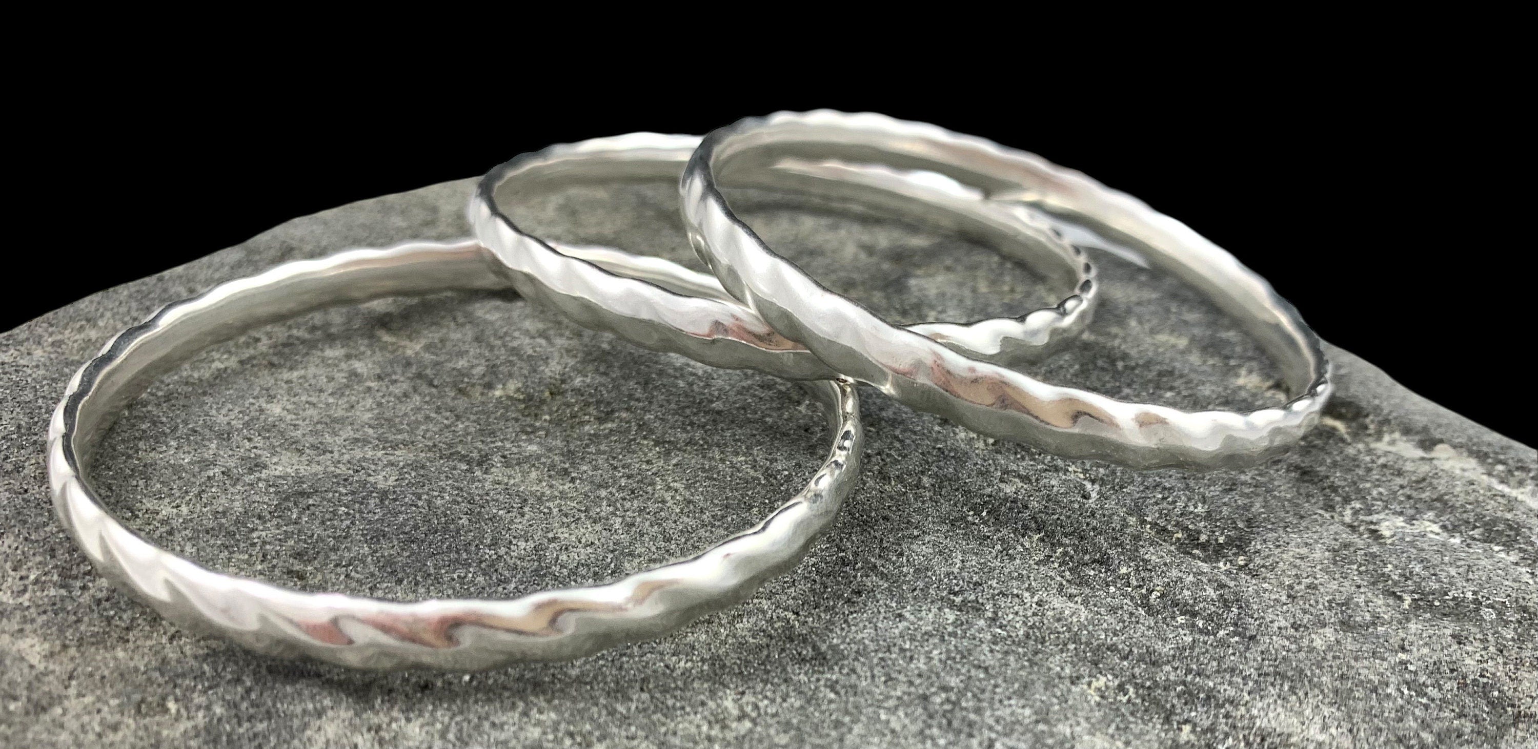 Sterling silver plated hammered bangle, stackable cuff bracelet
