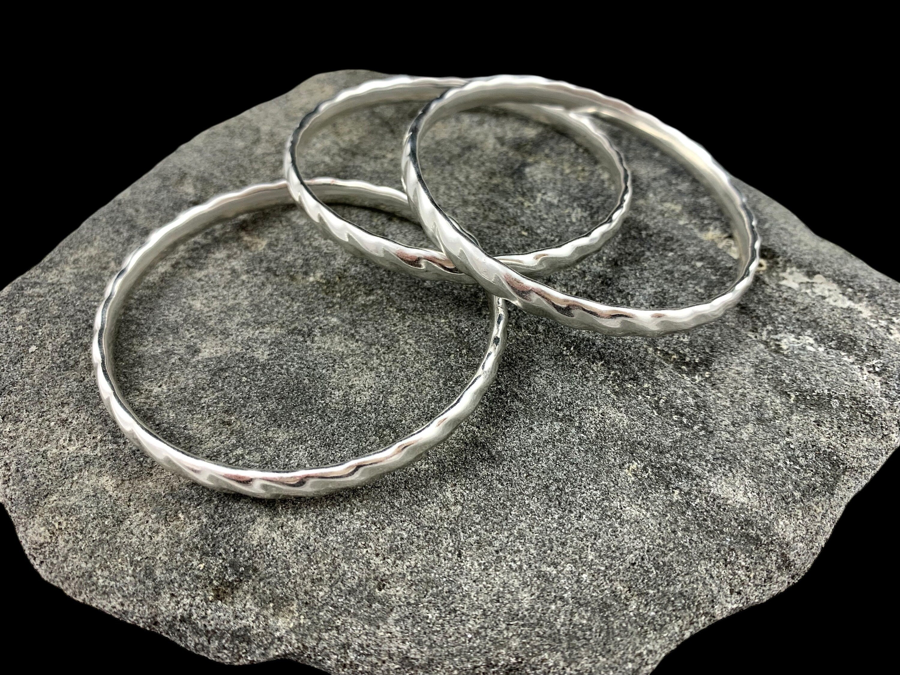 Sterling silver plated hammered bangle, stackable cuff bracelet