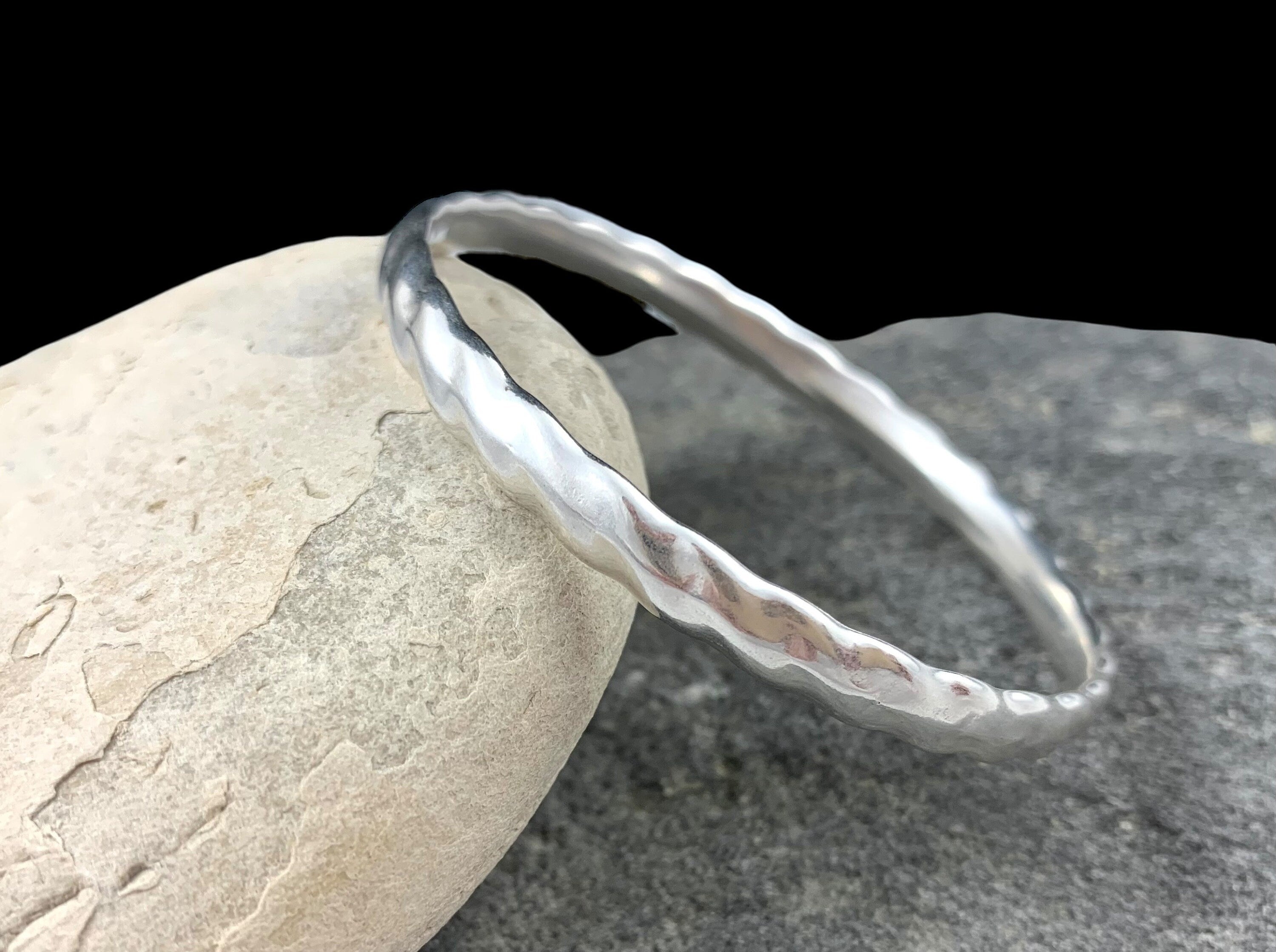 Sterling silver plated hammered bangle, stackable cuff bracelet