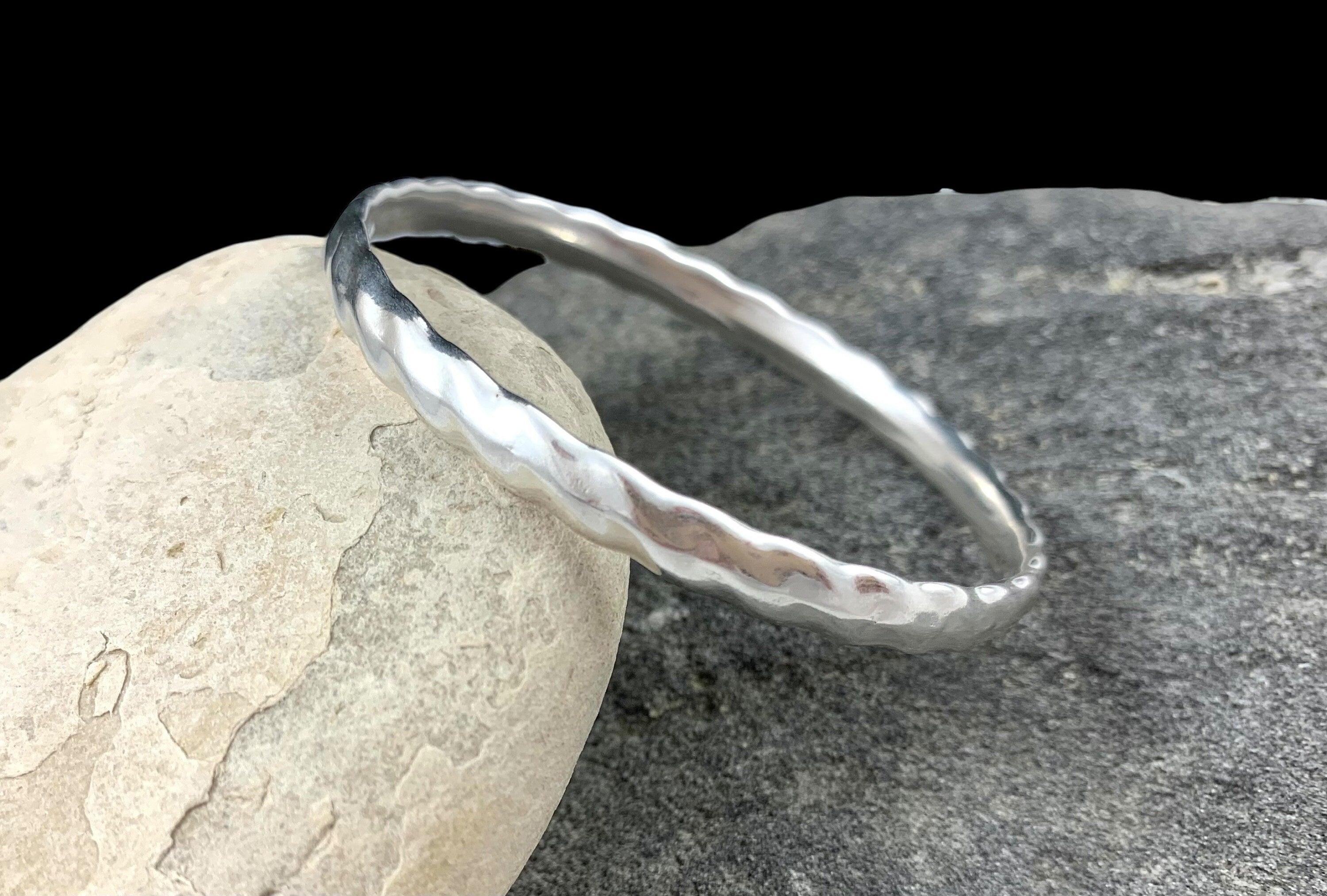 Sterling silver plated hammered bangle, stackable cuff bracelet