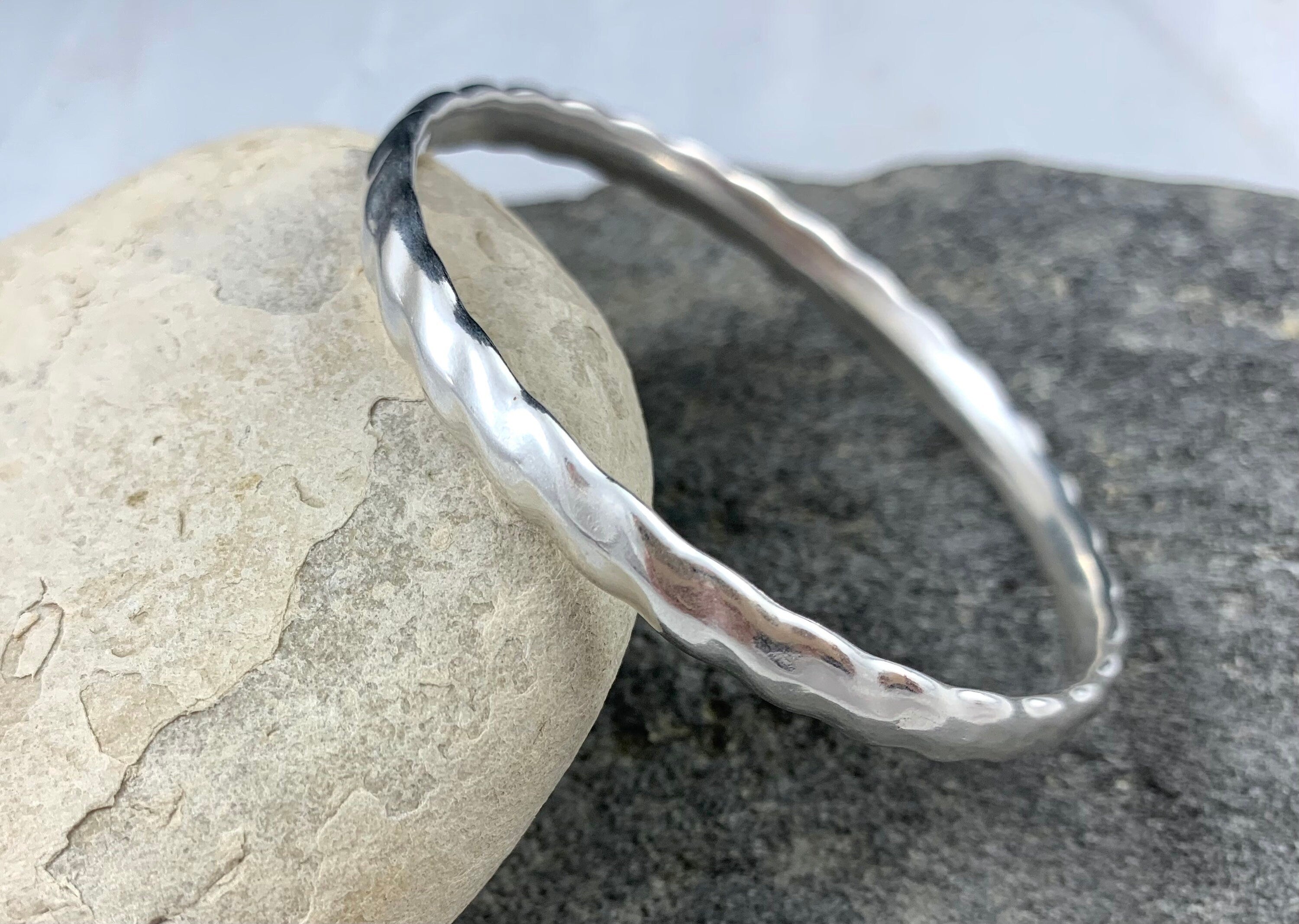 Sterling silver plated hammered bangle, stackable cuff bracelet