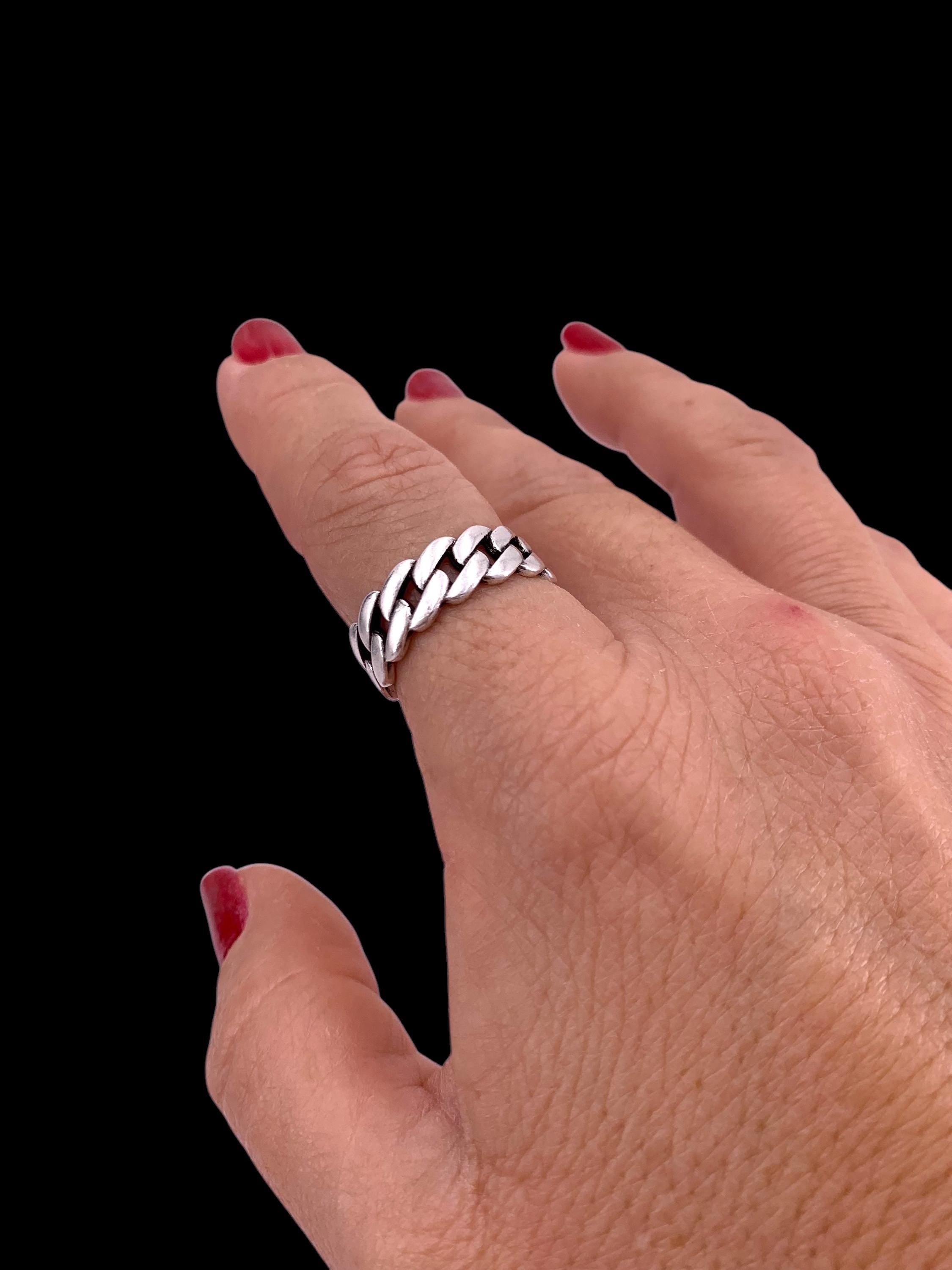 Chunky Silver plated Chain‑Style Ring, Bold Tribal Open Band, Unisex Jewelry