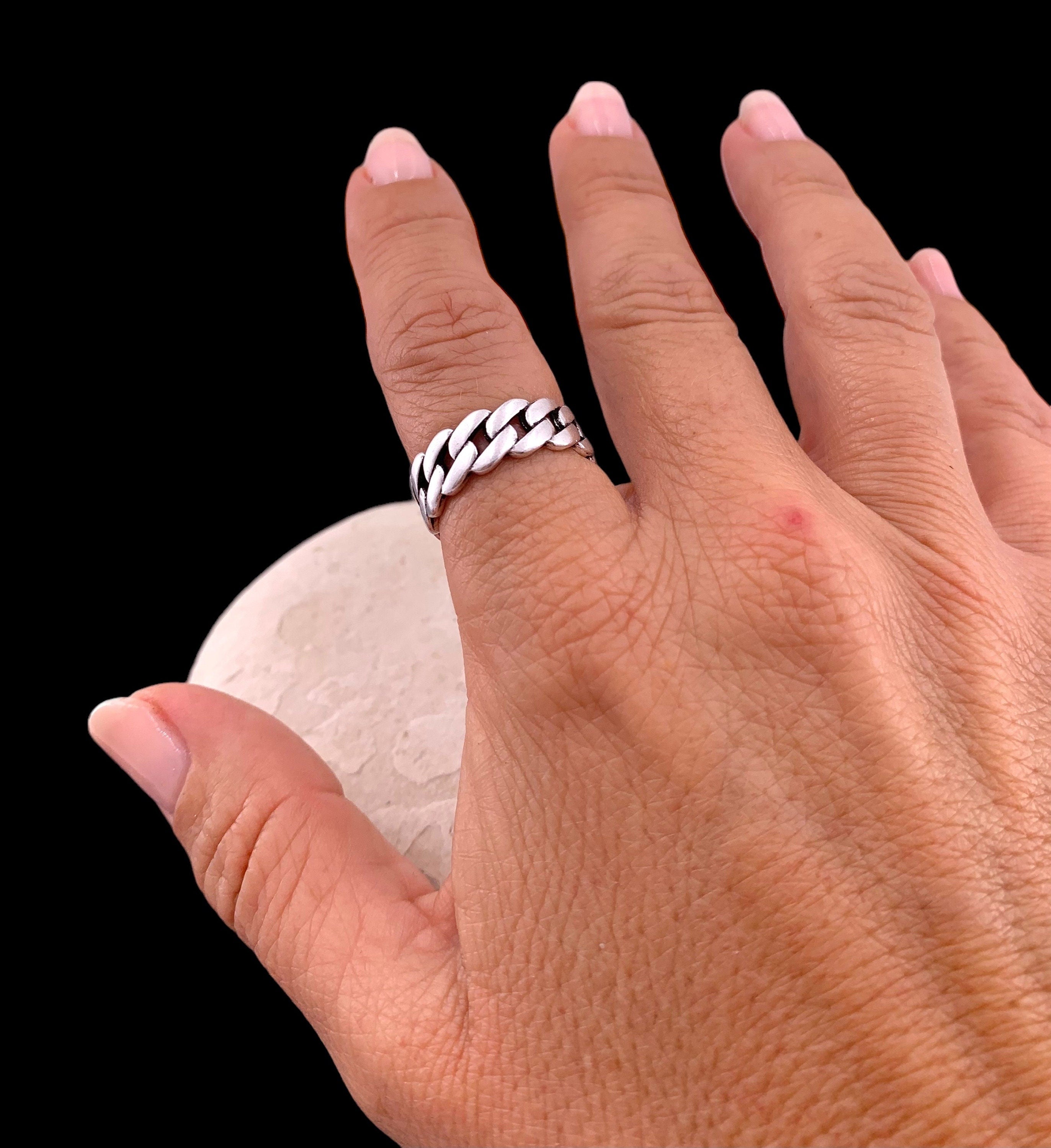 Chunky Silver plated Chain‑Style Ring, Bold Tribal Open Band, Unisex Jewelry