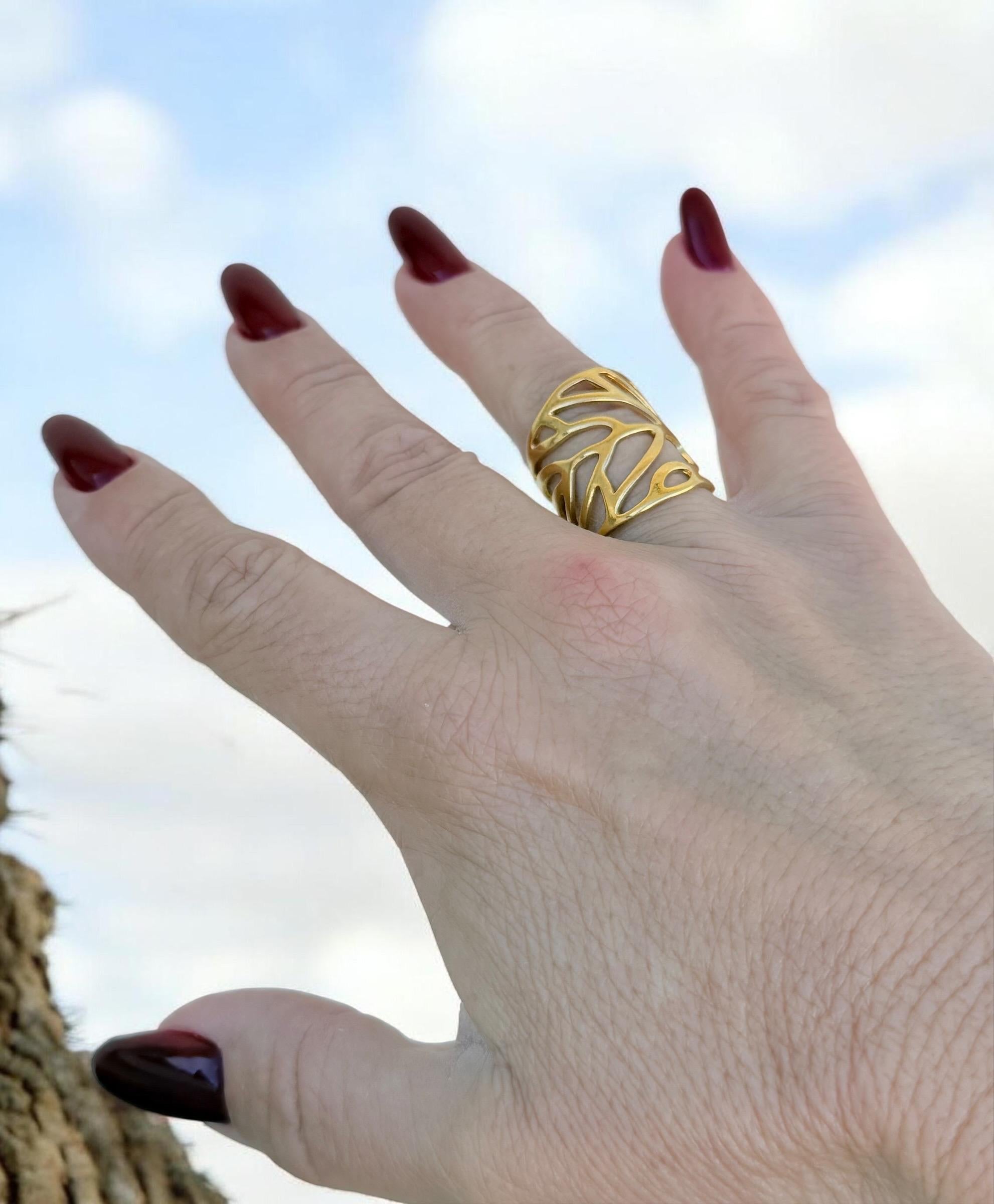 Chunky silver or gold finished carved wide bohemian ring, adjustable jewelry