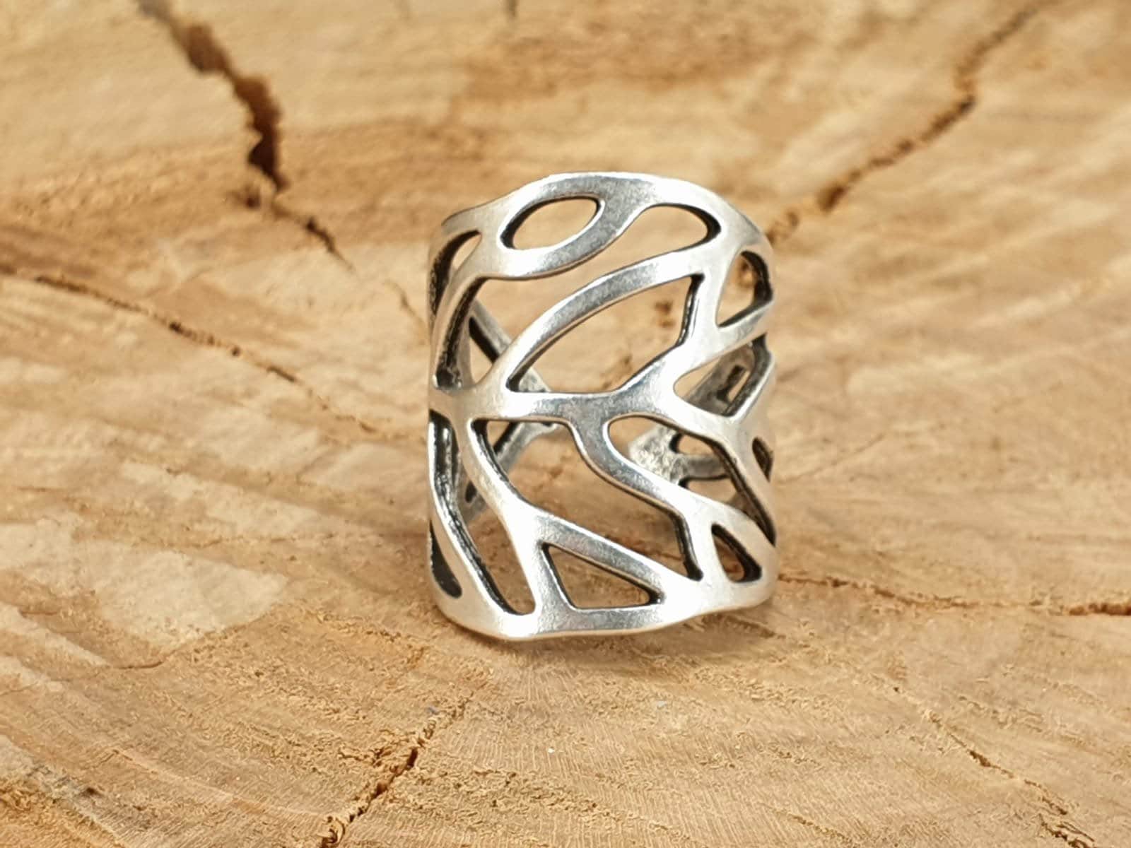 Chunky silver or gold finished carved wide bohemian ring, adjustable jewelry