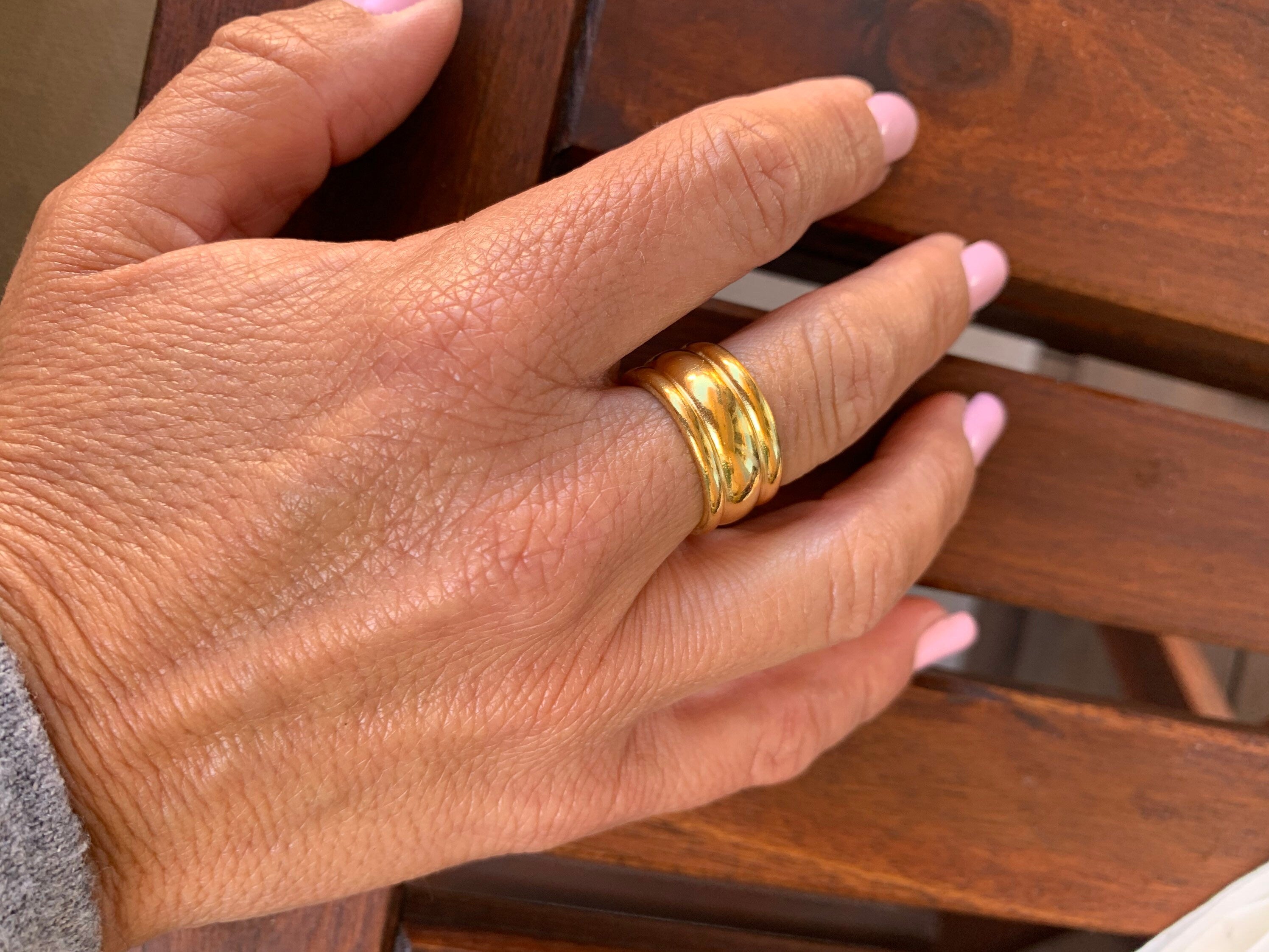 Wide and thick silver double band open eye-catching silver ring with modern style for men and women, unique gift for sister, chunky ring