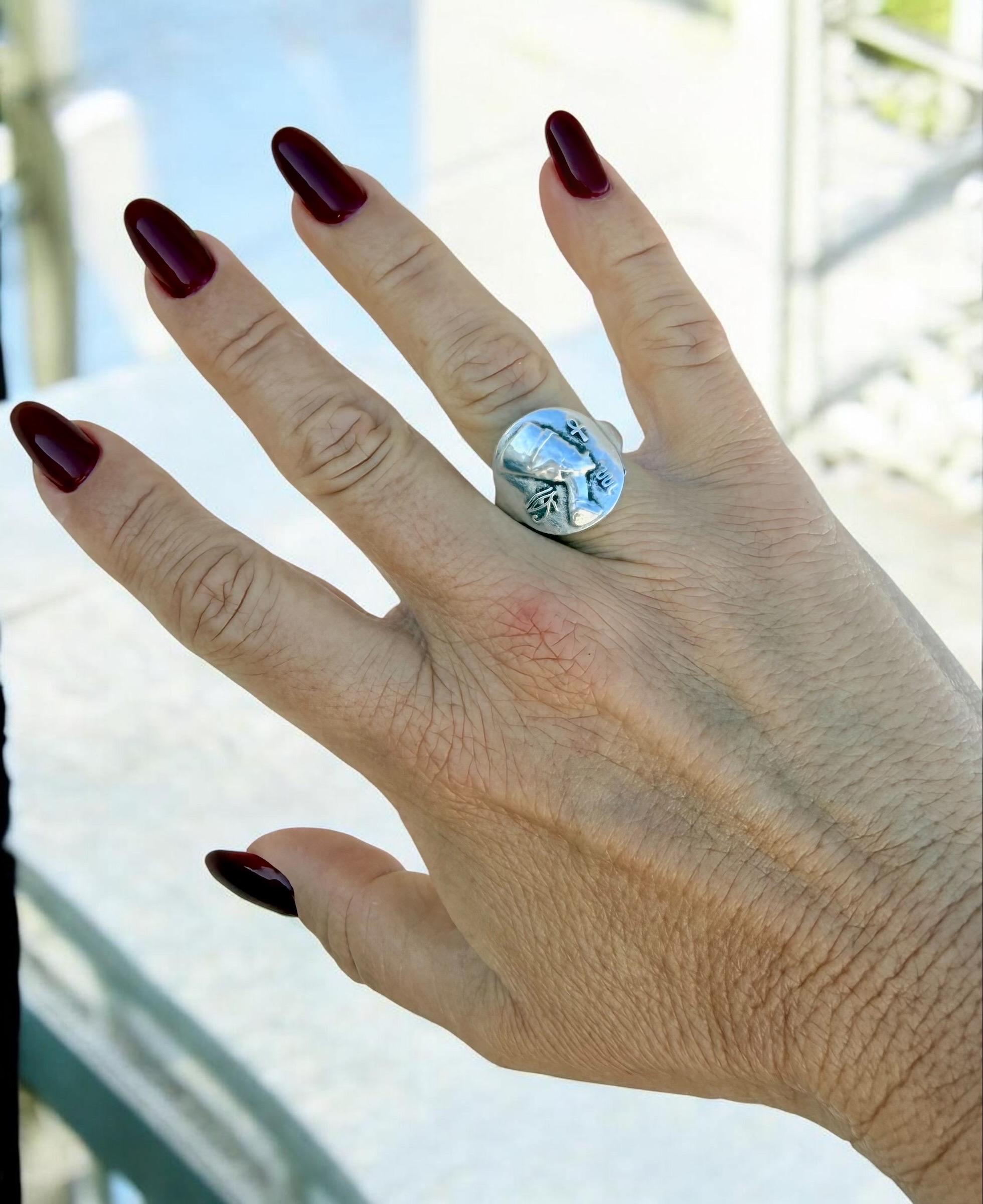 Adjustable Egyptian Ring: Silver Plated Brass Boho Statement Ring