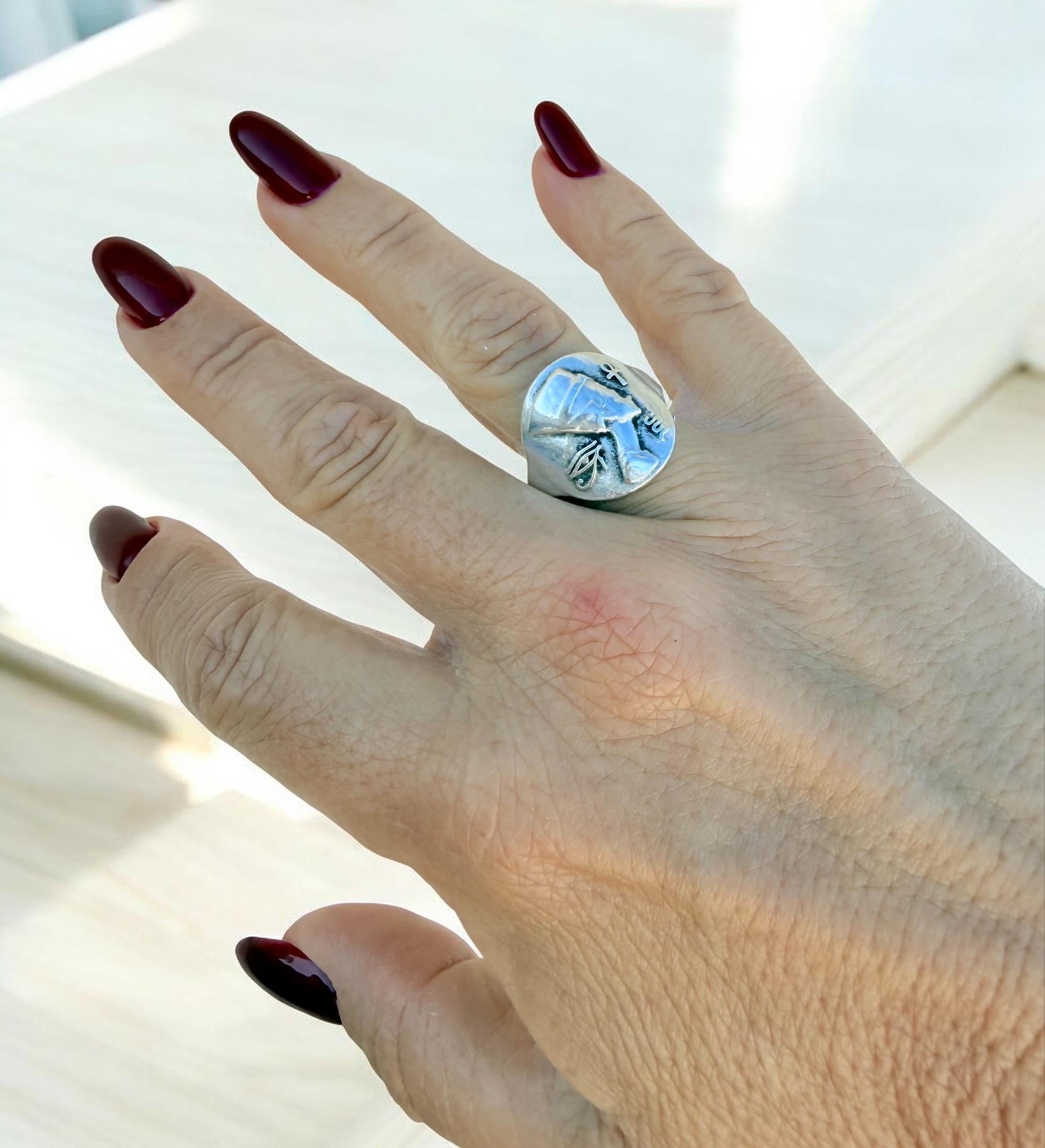 Adjustable Egyptian Ring: Silver Plated Brass Boho Statement Ring