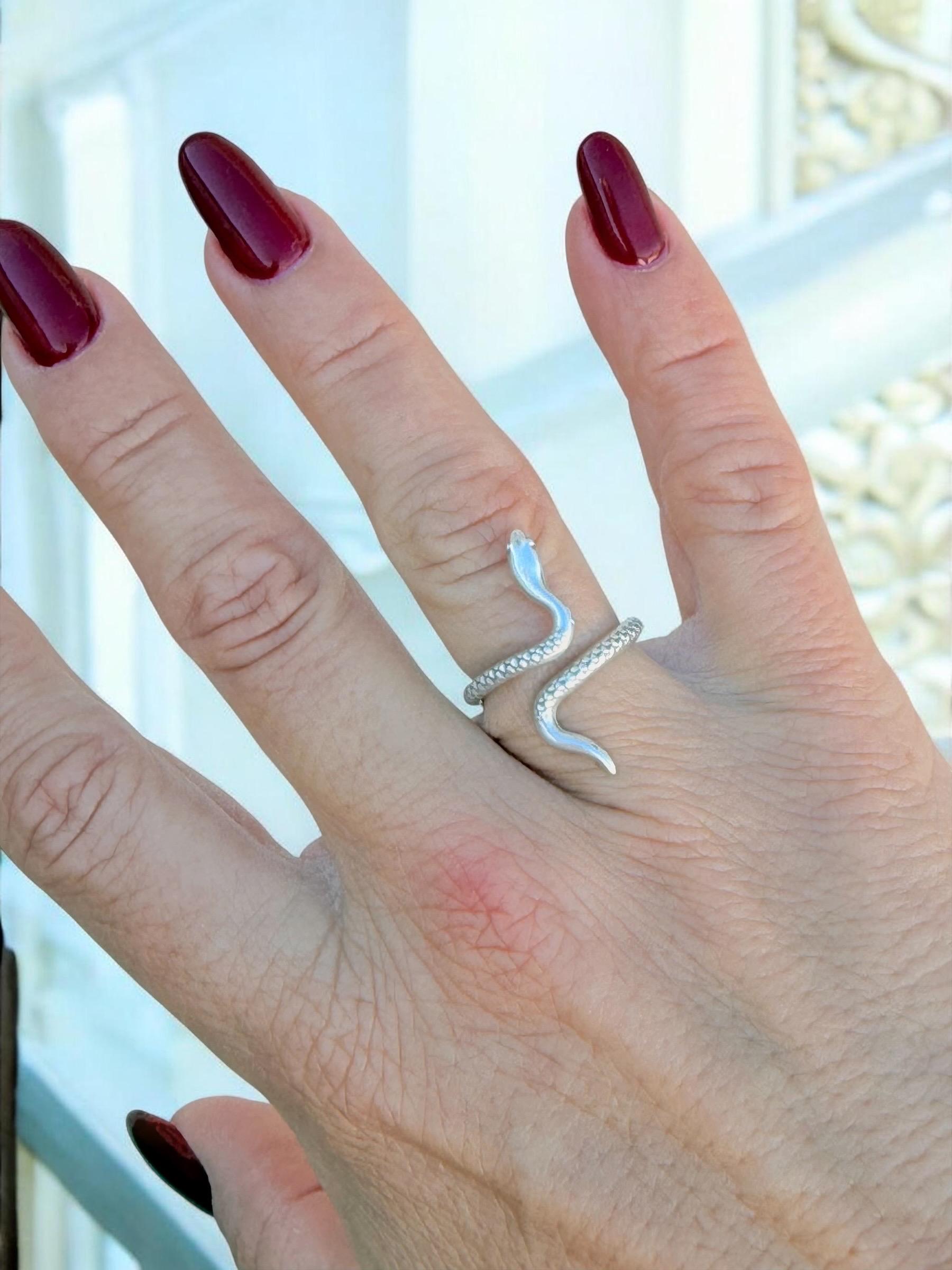 Snake Silver open adjustable ring, bohemian jewelry