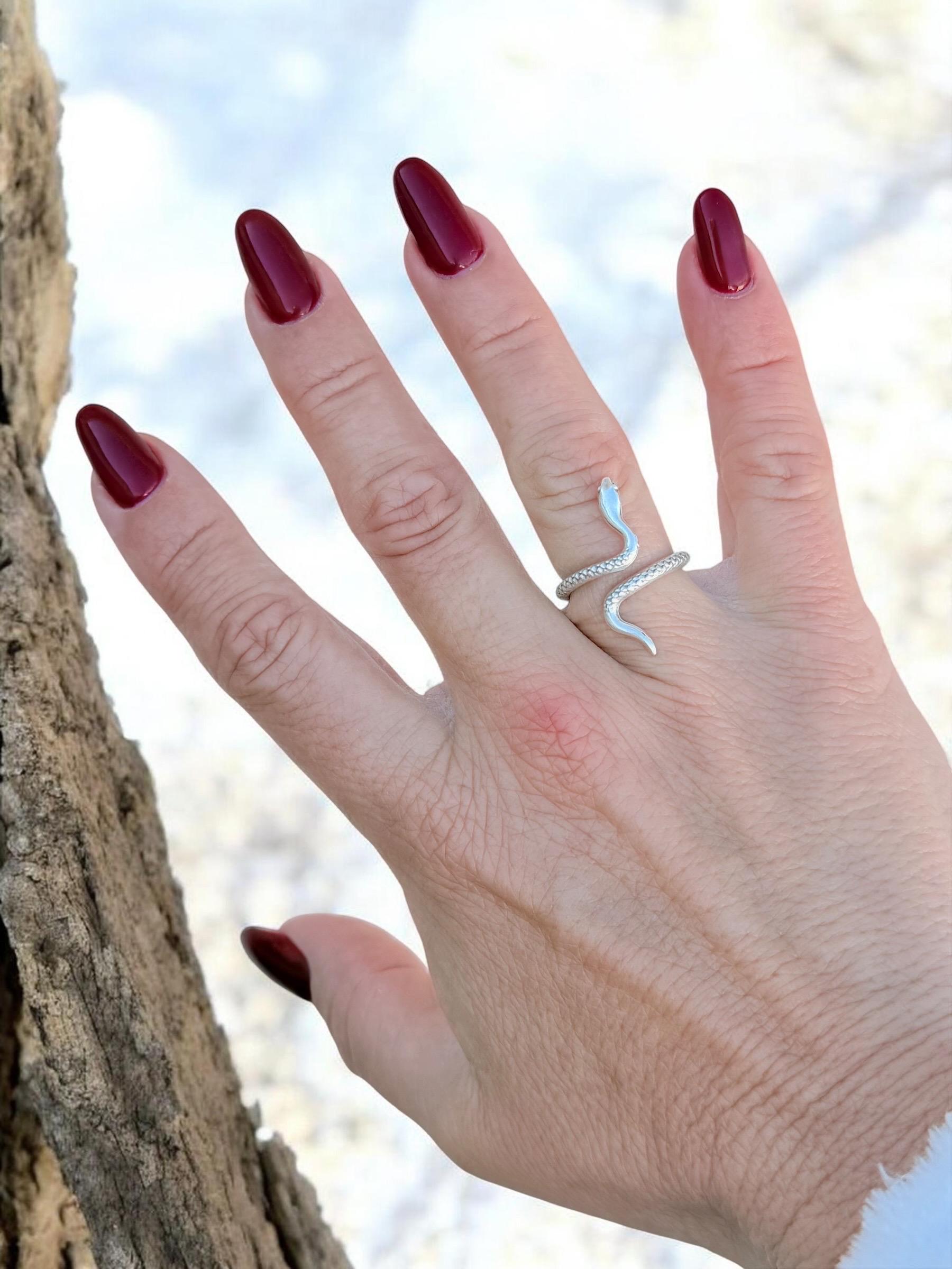 Snake Silver open adjustable ring, bohemian jewelry