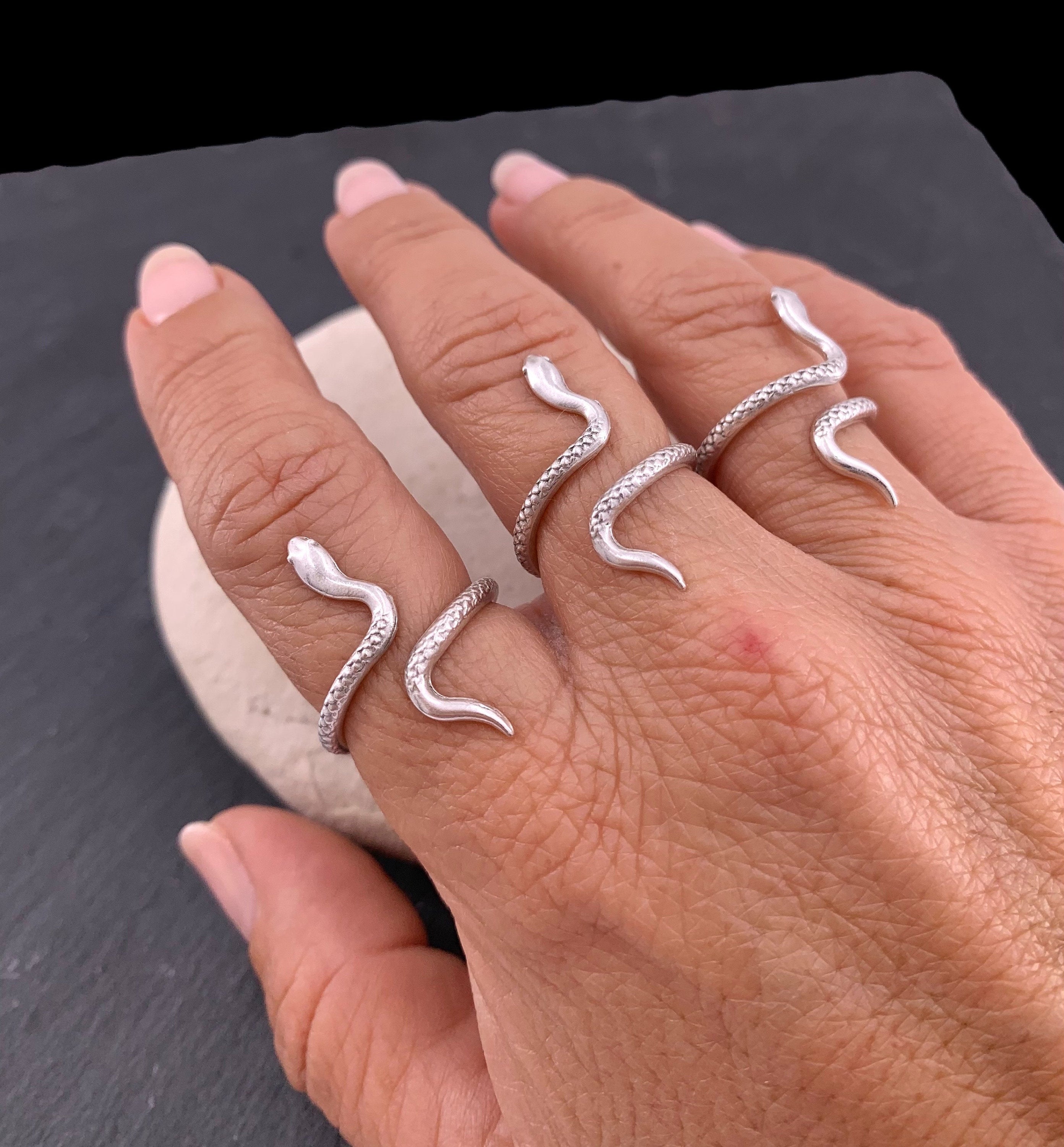 Snake Silver open adjustable ring, bohemian jewelry