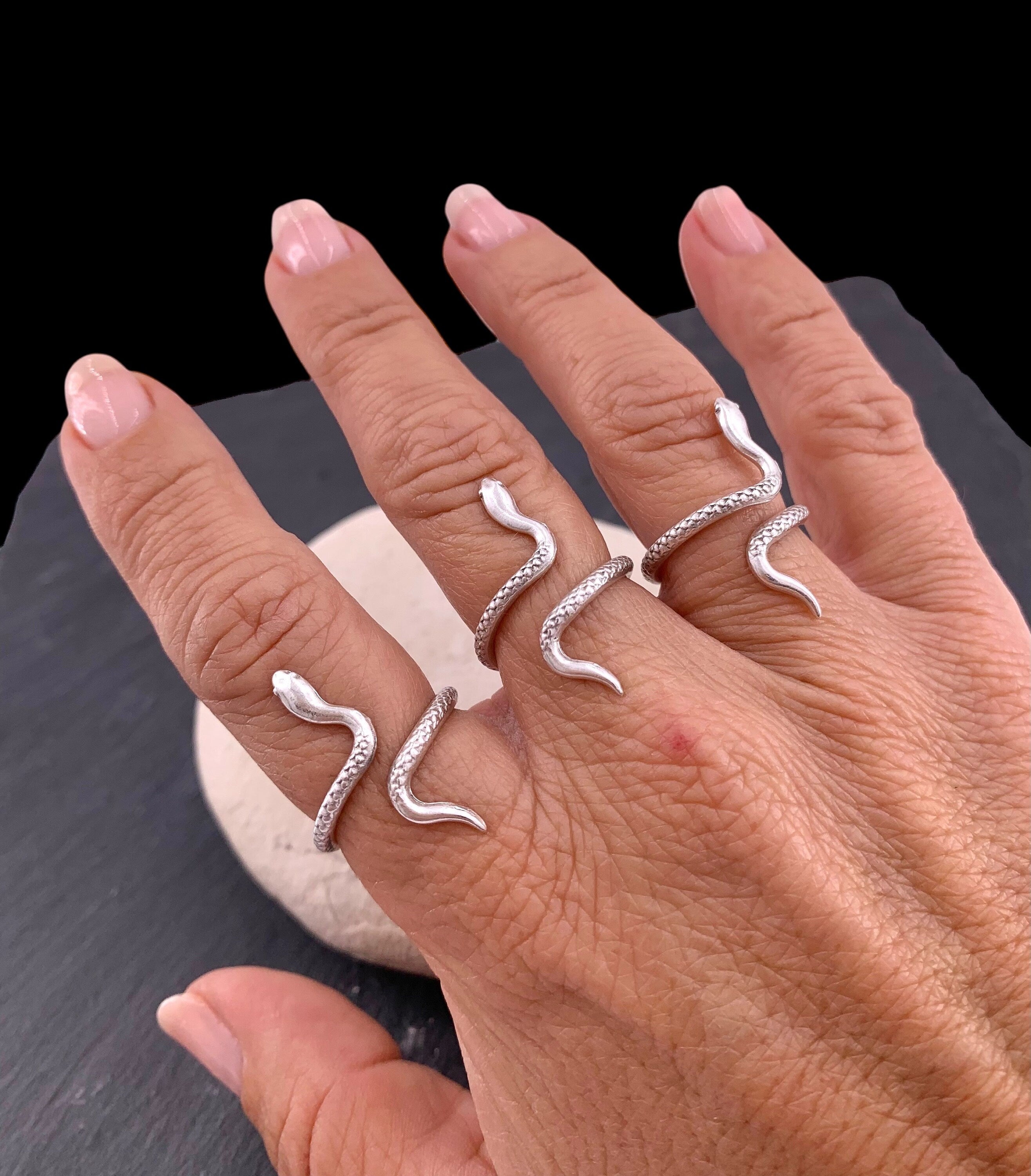 Snake Silver open adjustable ring, bohemian jewelry