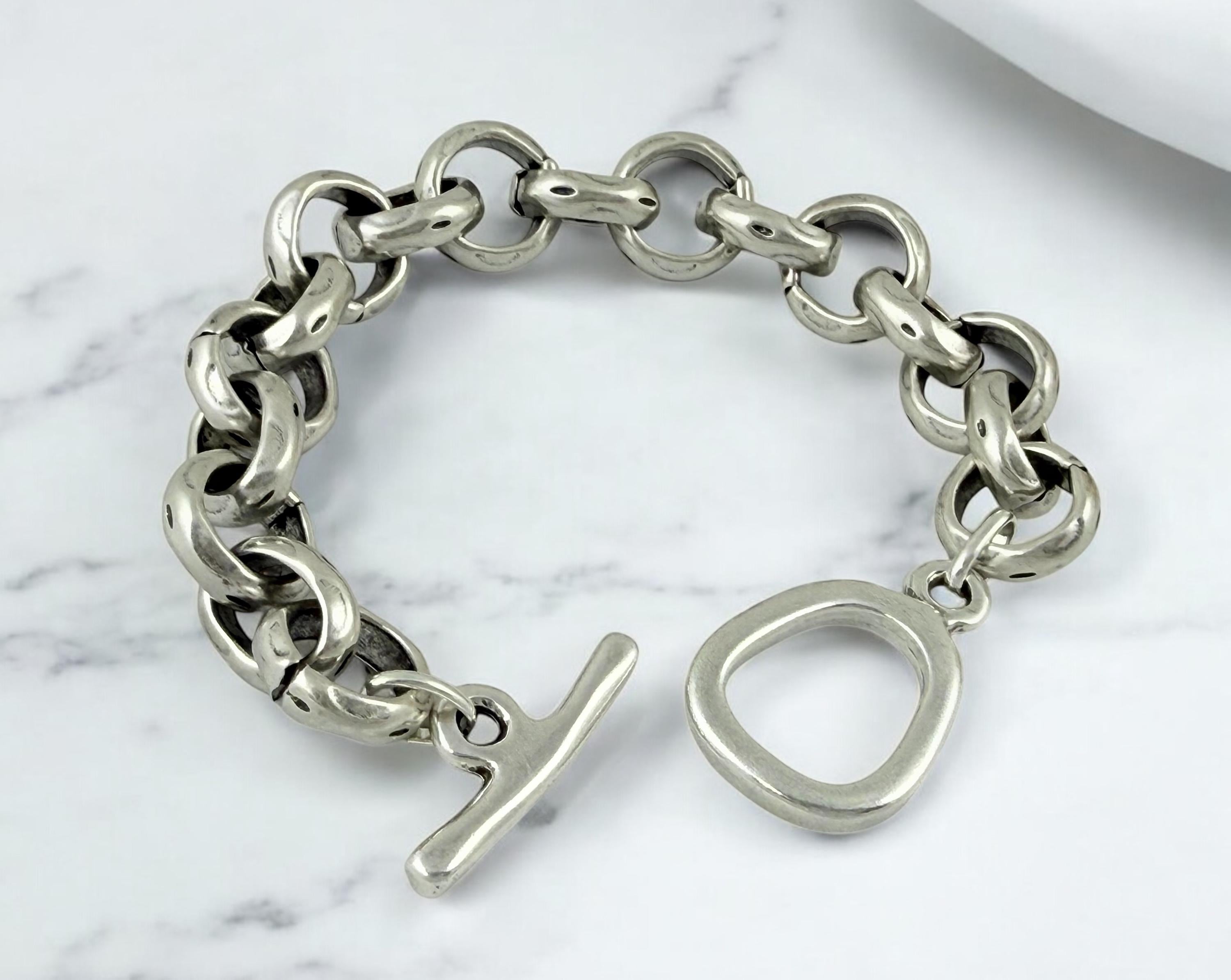 Chunky Silver Chain Bracelet with Toggle Clasp,  Heavyweight Statement handmade Jewelry