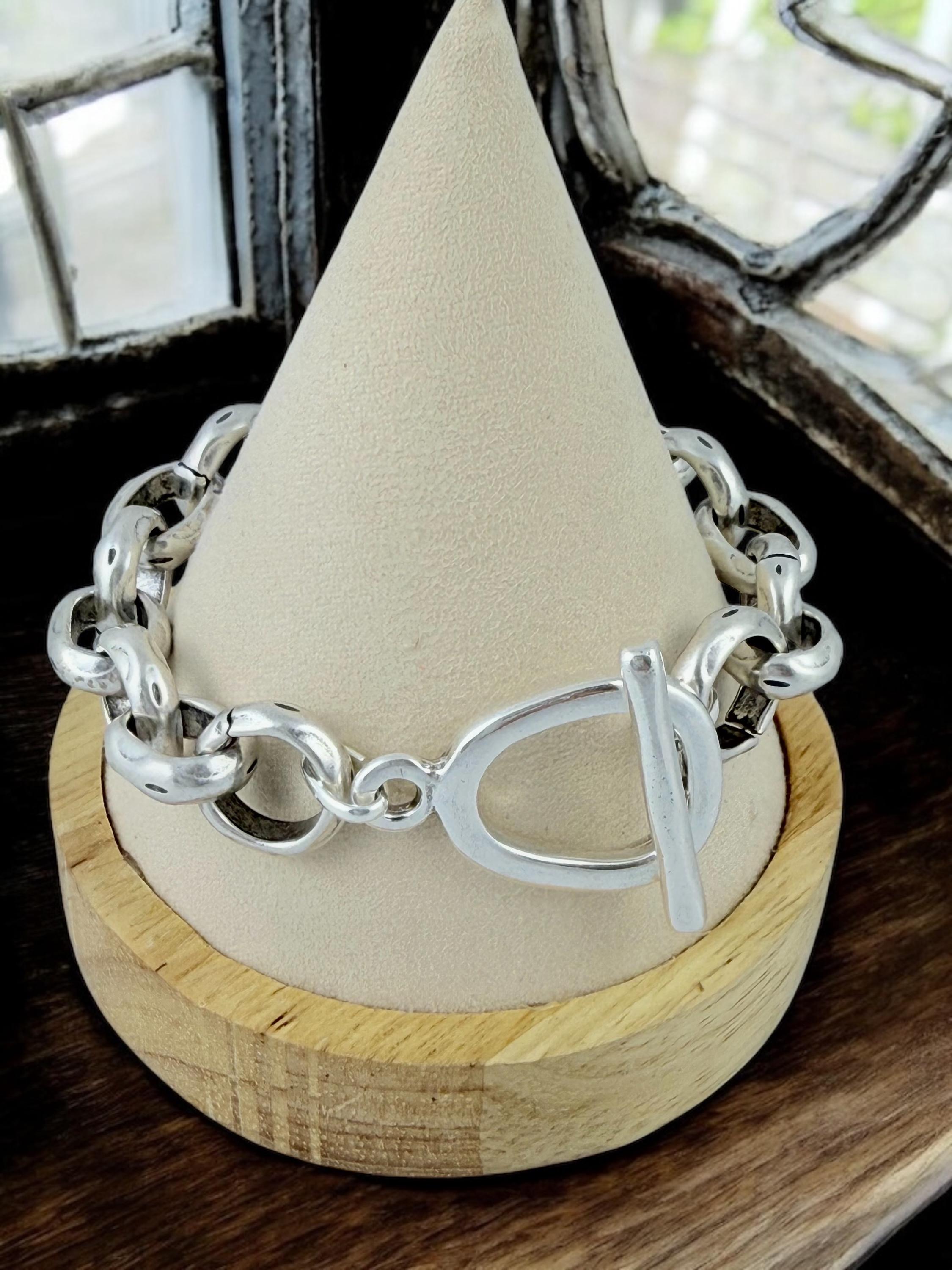 Chunky Silver Chain Bracelet with Toggle Clasp,  Heavyweight Statement handmade Jewelry