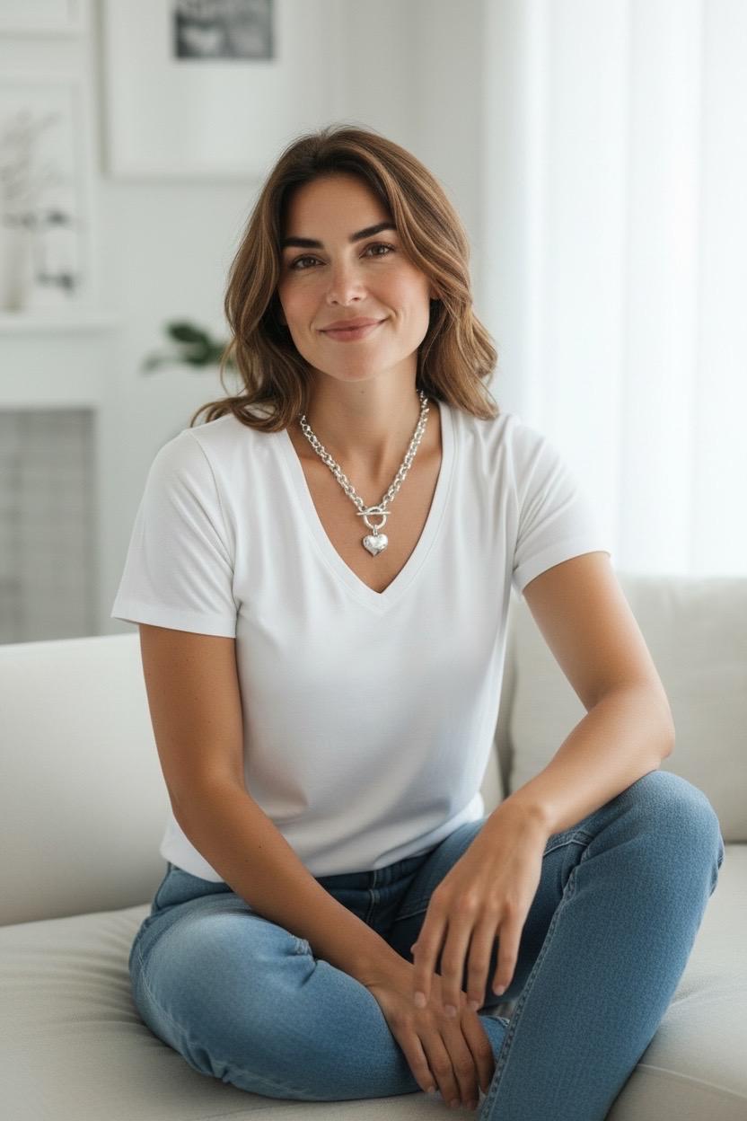 chunky silver plated necklace for women, toggle clasp silver chain necklace, heart choker, rolo chain necklace, T clasp necklace,