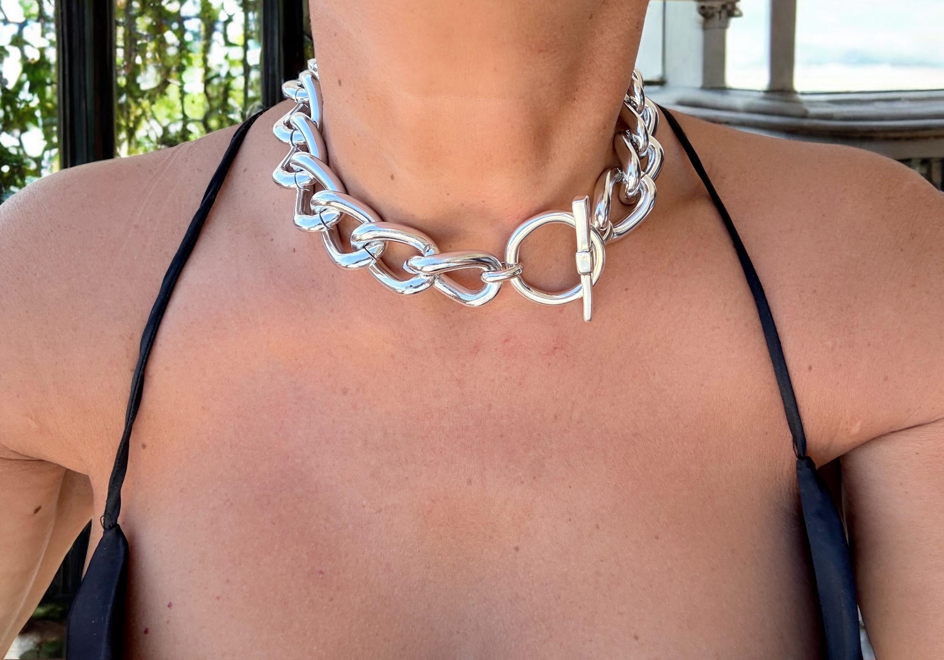 Super Chunky Silver Toggle Clasp Lightweight Necklace – Bold Aluminum Chain – Custom Length – Kukuri Jewelry