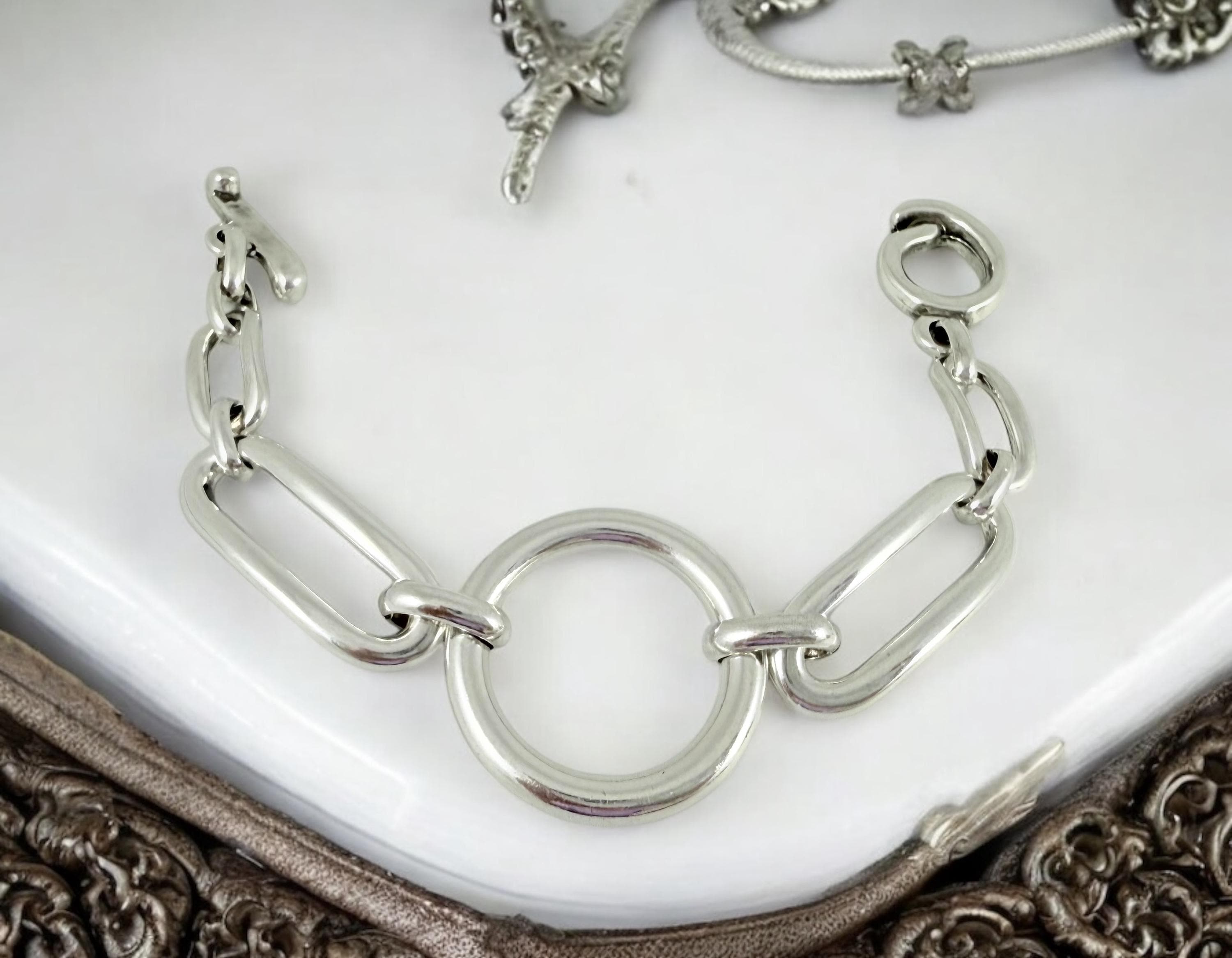 Chunky silver chain toggle bracelet, bold statement jewelry