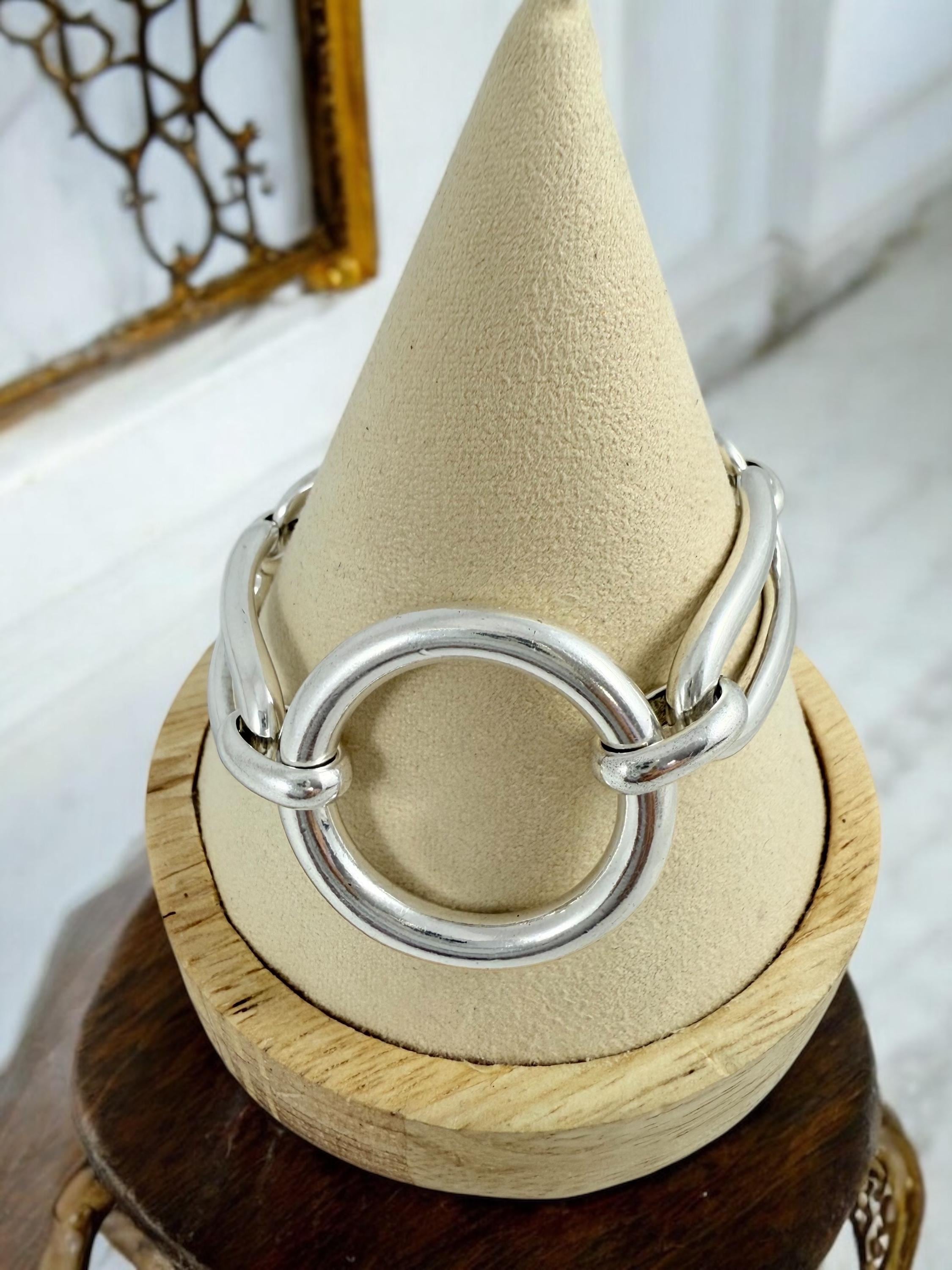 Chunky silver chain toggle bracelet, bold statement jewelry