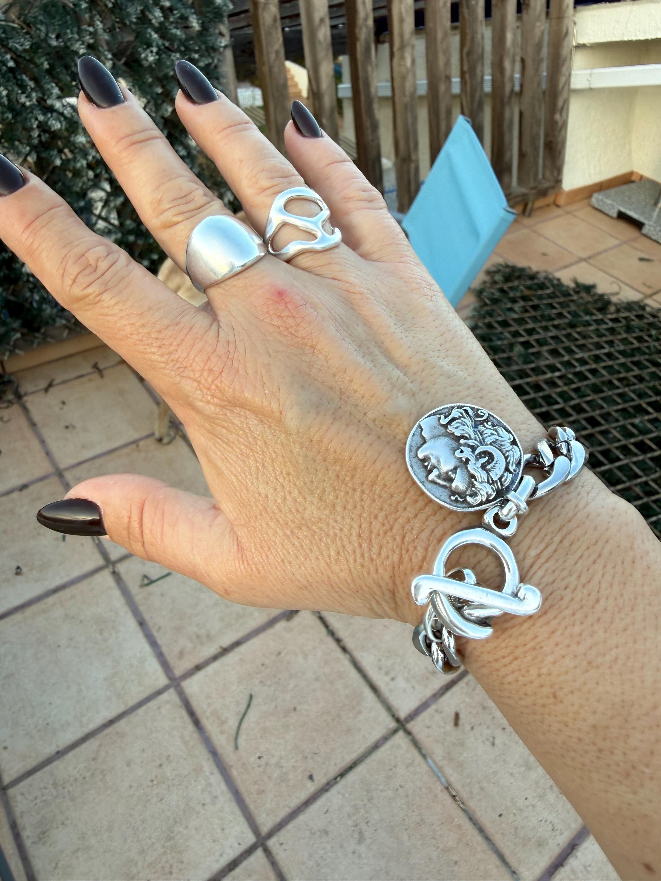 Artisian silver plated carved ring with open band design and bohemian style