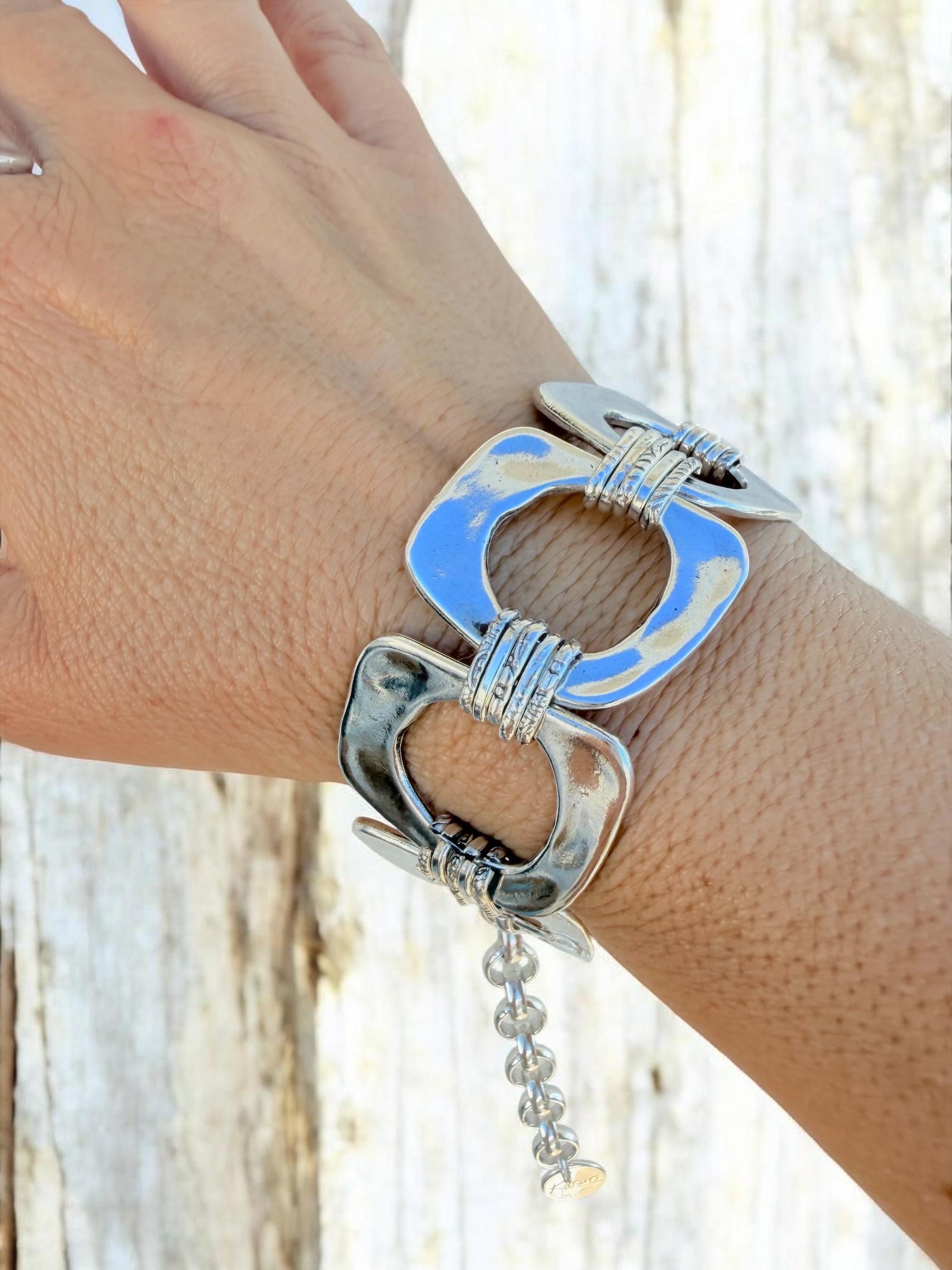 Chunky chain silver geometric bracelet, bold handmade jewelry