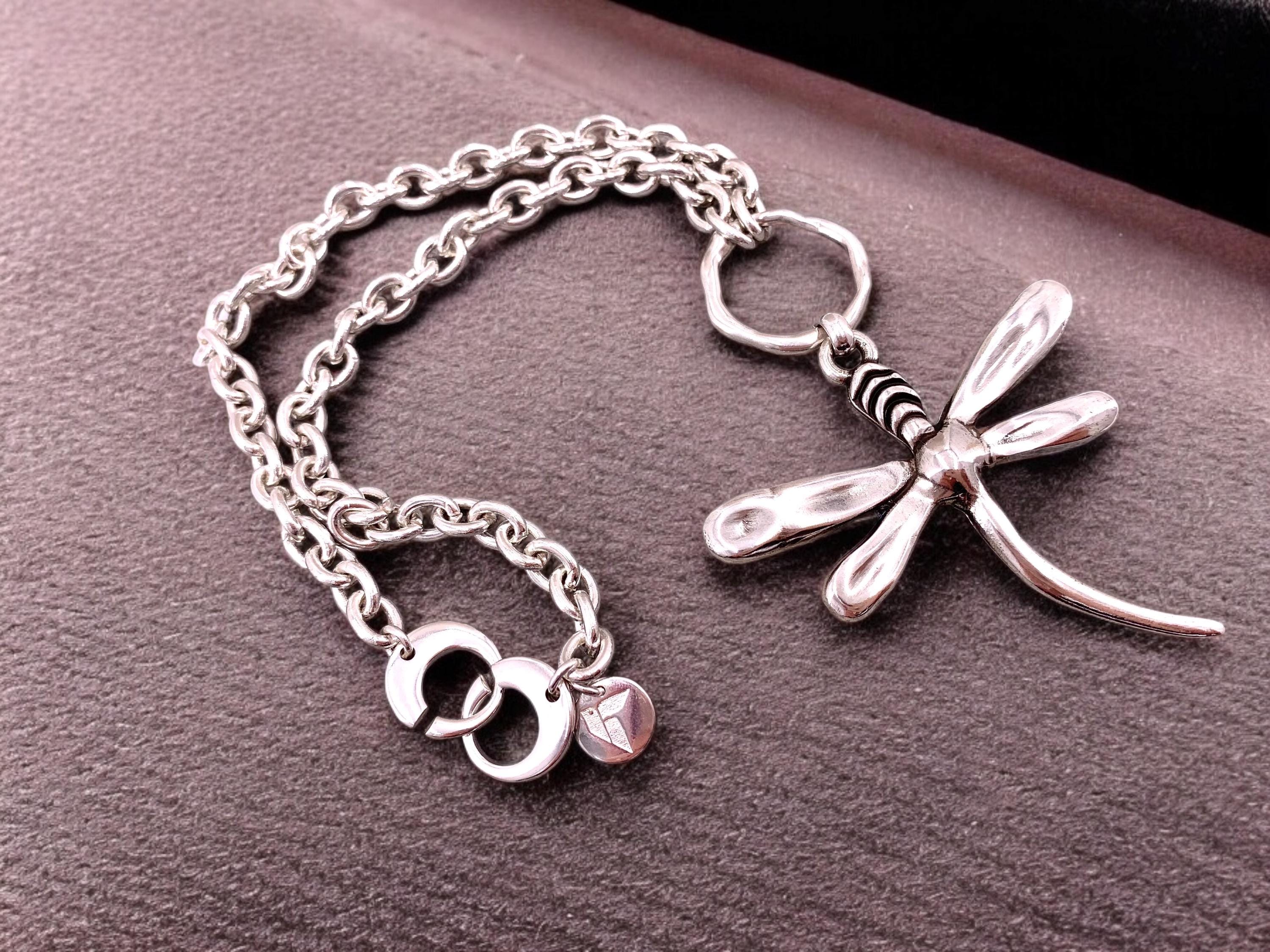 Chunky Silver Chain Necklace with Large Dragonfly Pendant — Statement Jewelry
