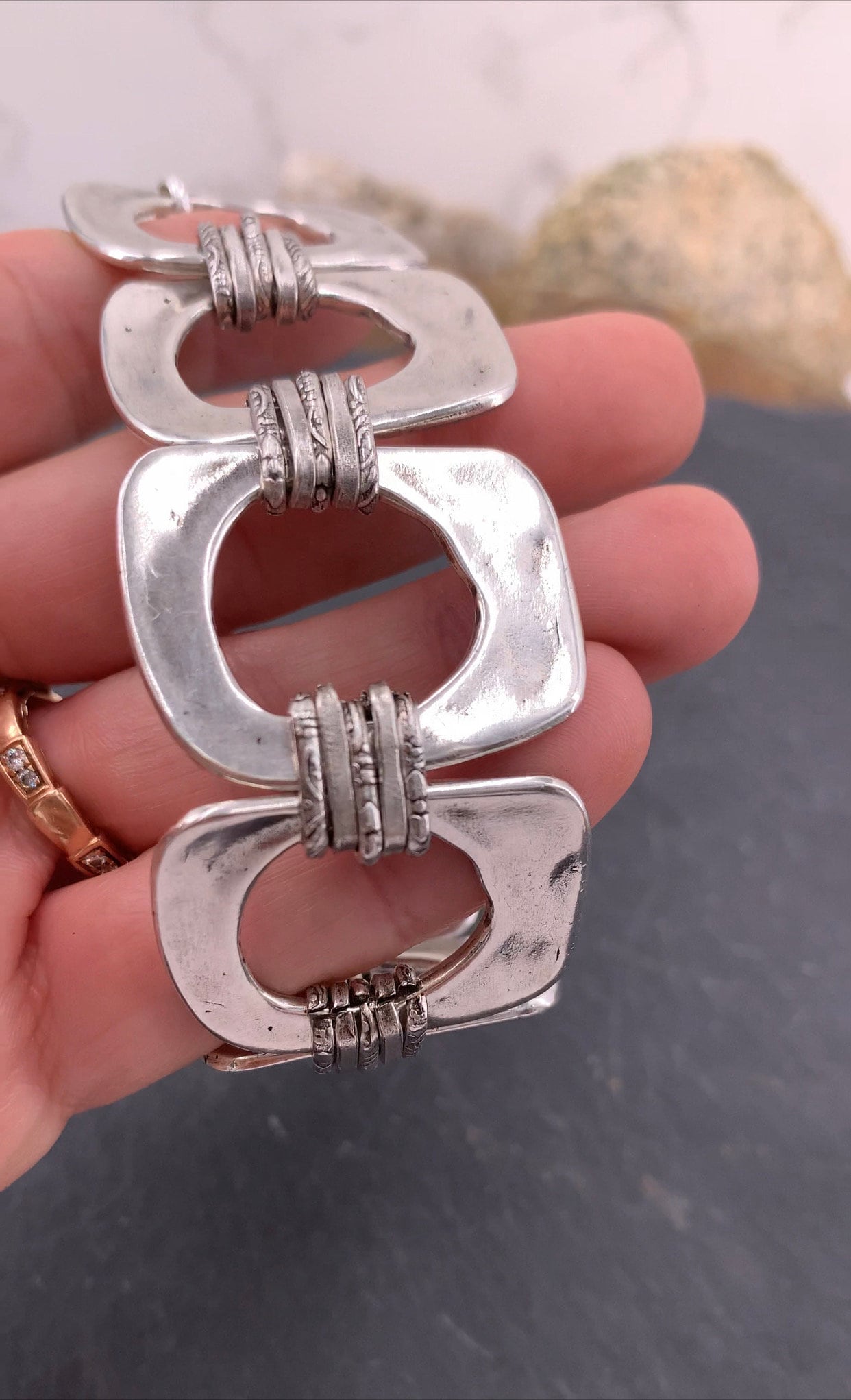 Chunky chain silver geometric bracelet, bold handmade jewelry