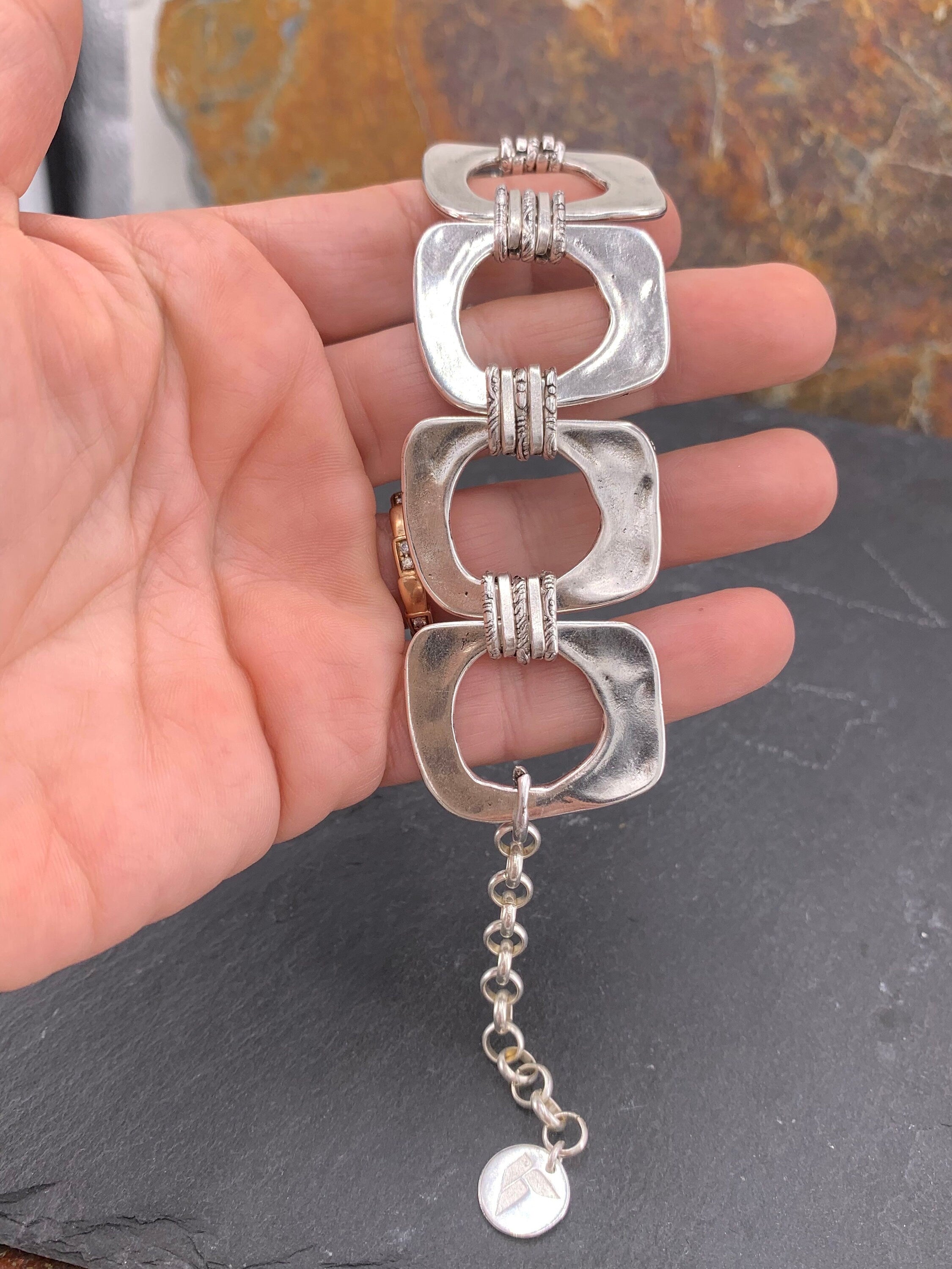 Chunky chain silver geometric bracelet, bold handmade jewelry
